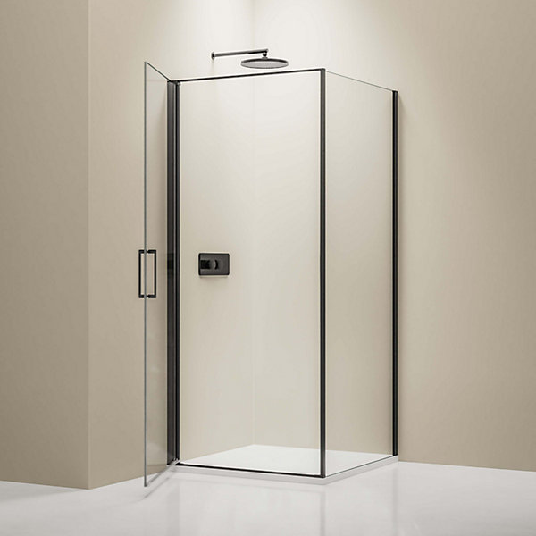 Cabine de douche d'angle, verre NANO 8mm - Profilé noir, 80x100x195cm (HxL)