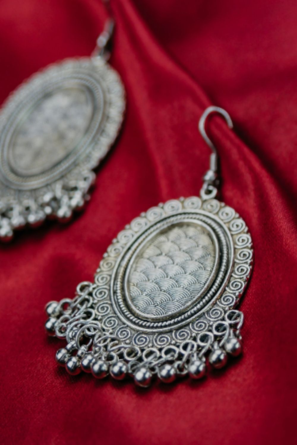 The Colourful Aura Silver Mirror Oxidised Ghungroo Drop Earring