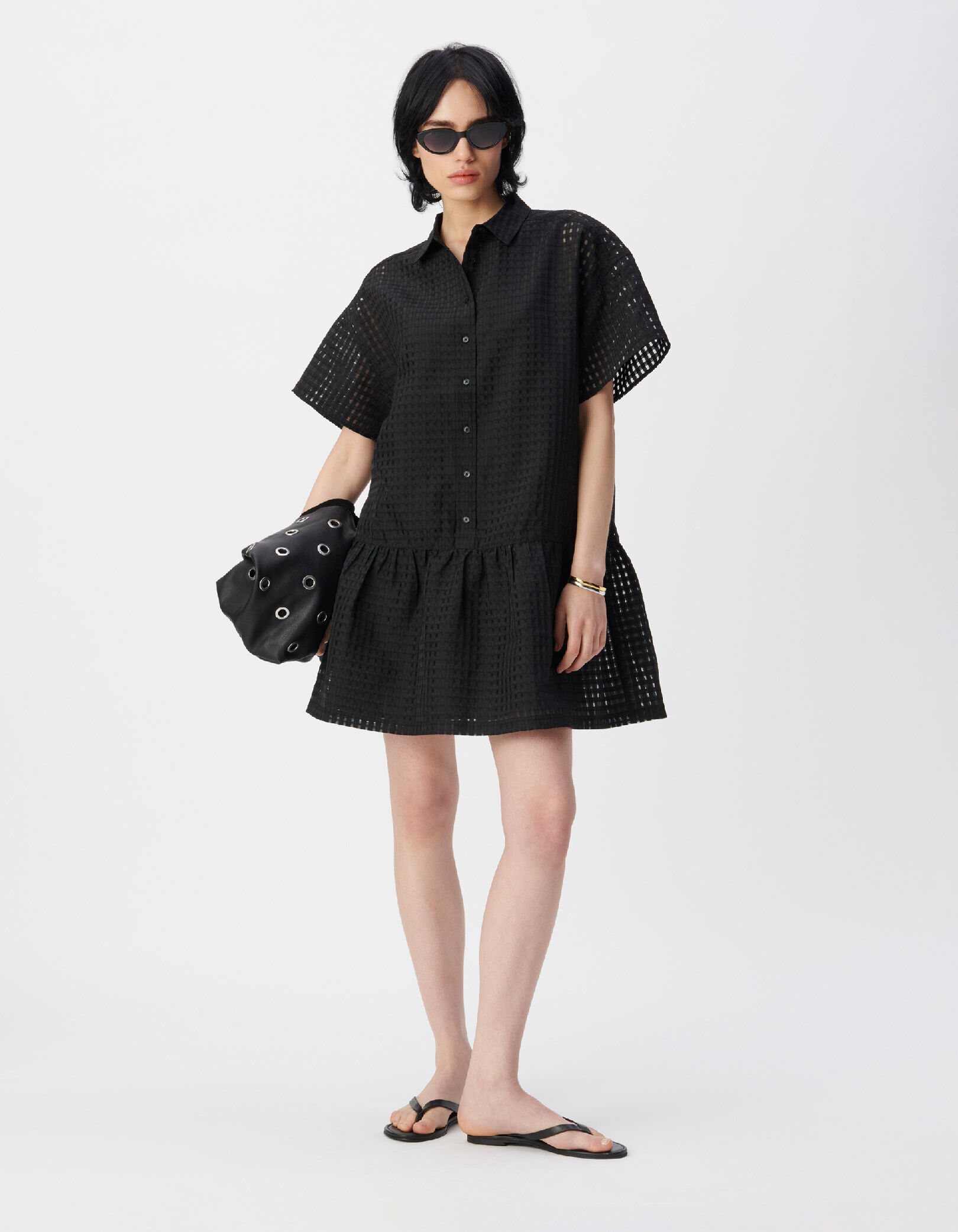 Robe noire motif carreaux ajourés Femme