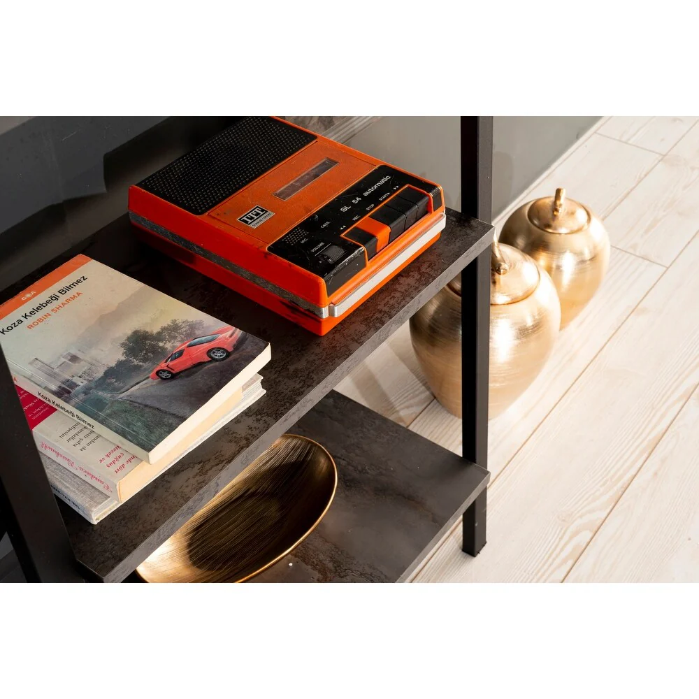 Leon 5 Tier Modern Ladder Bookshelf Organizers, Metal Frame Bookshelf