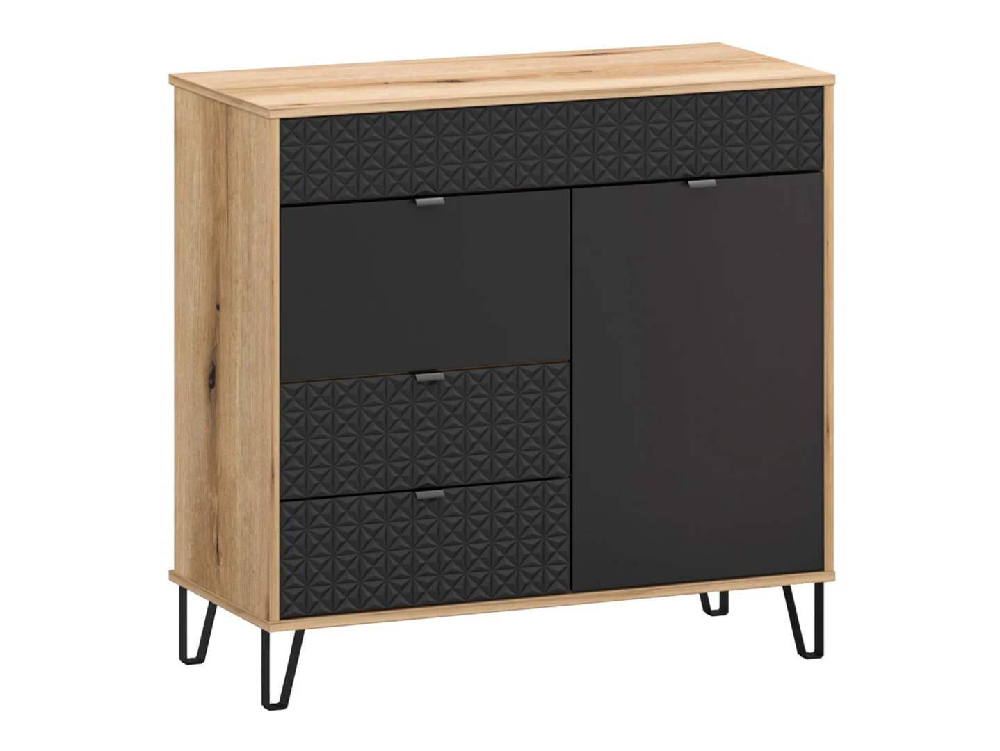 Komoda Bellano 94 cm z 2 drzwiami i 2 szufladami dąb evok/czarny