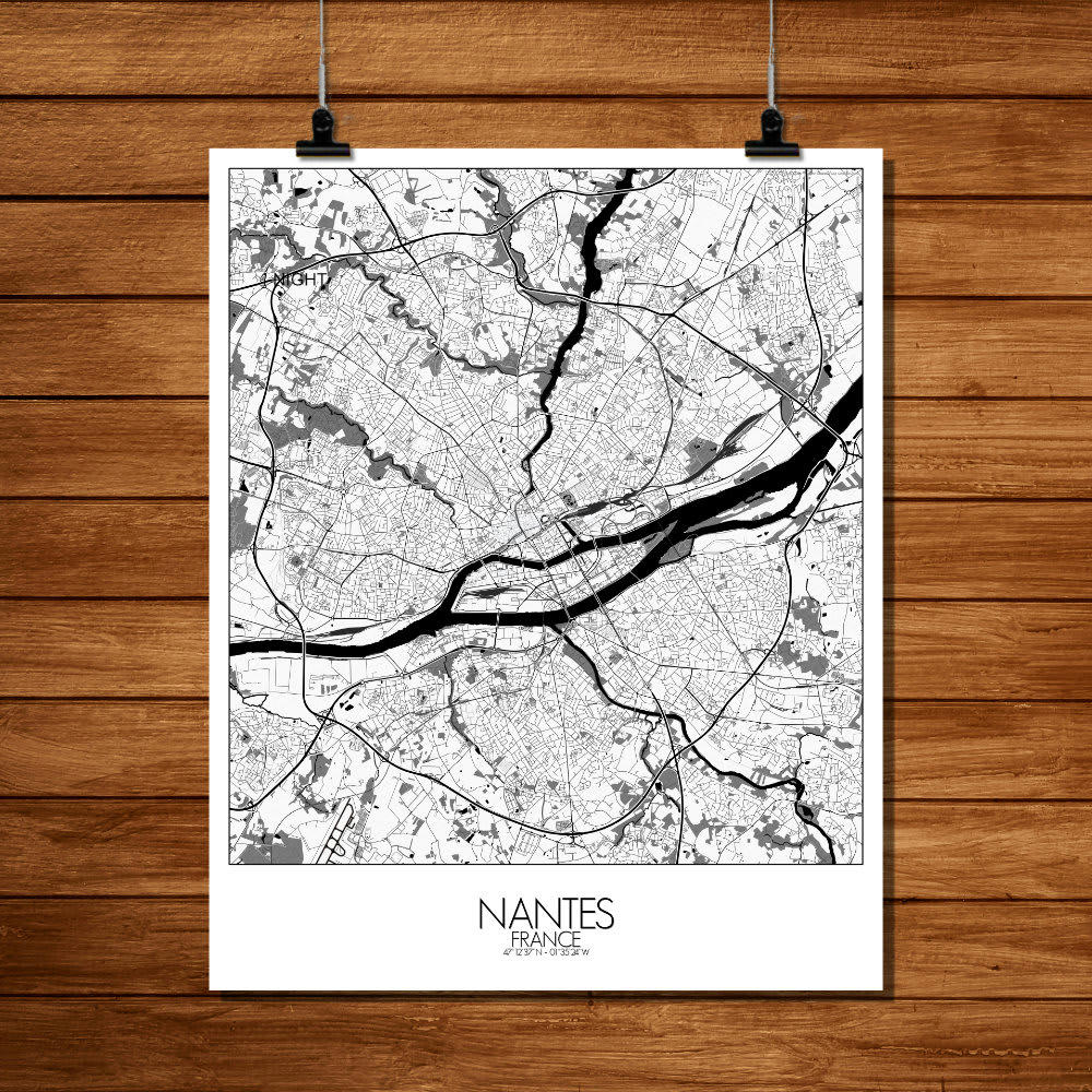 - Affiche Nantes Carte N&B 40x50