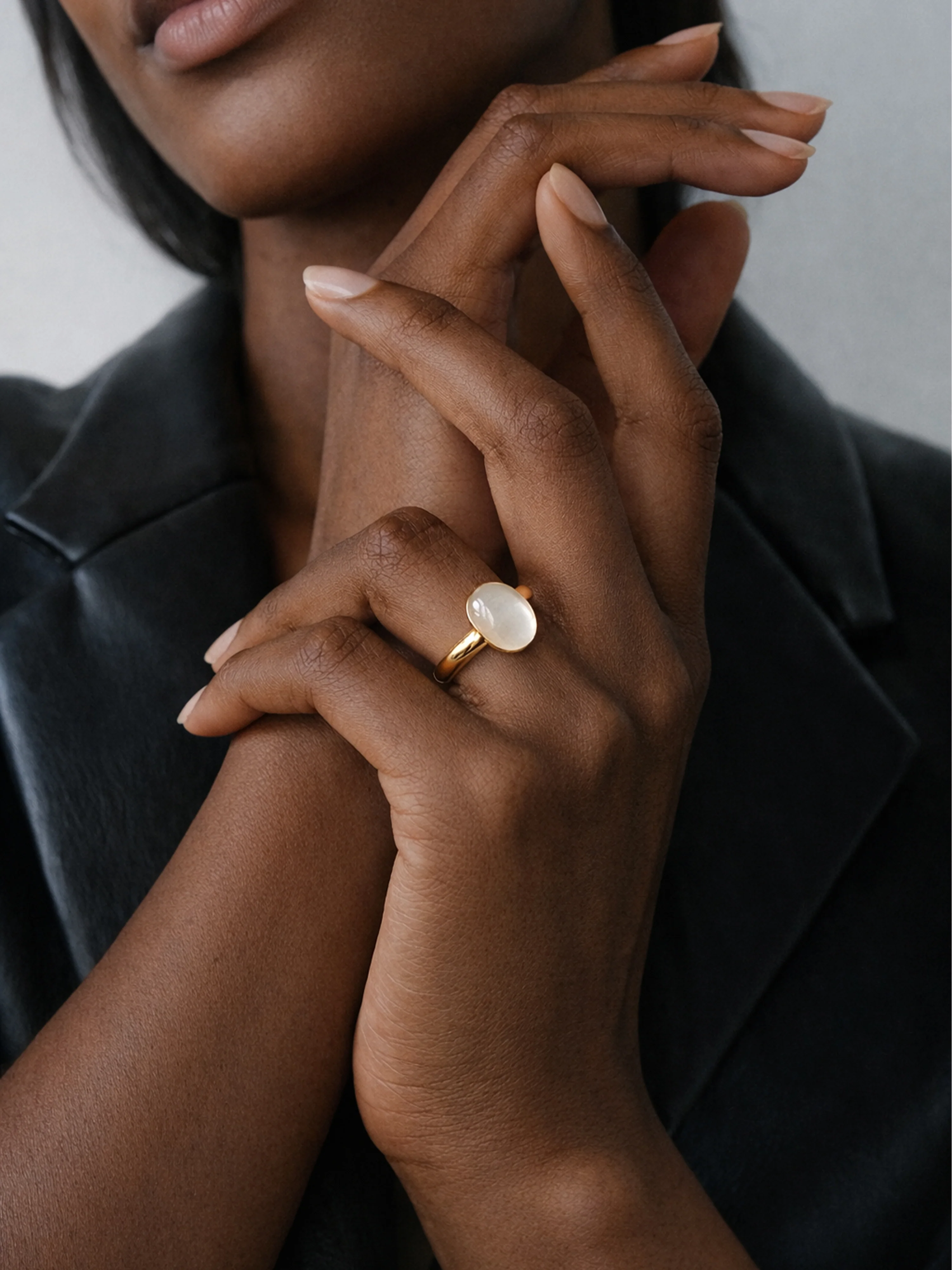 Halo — White Chalcedony Cabochon Ring
