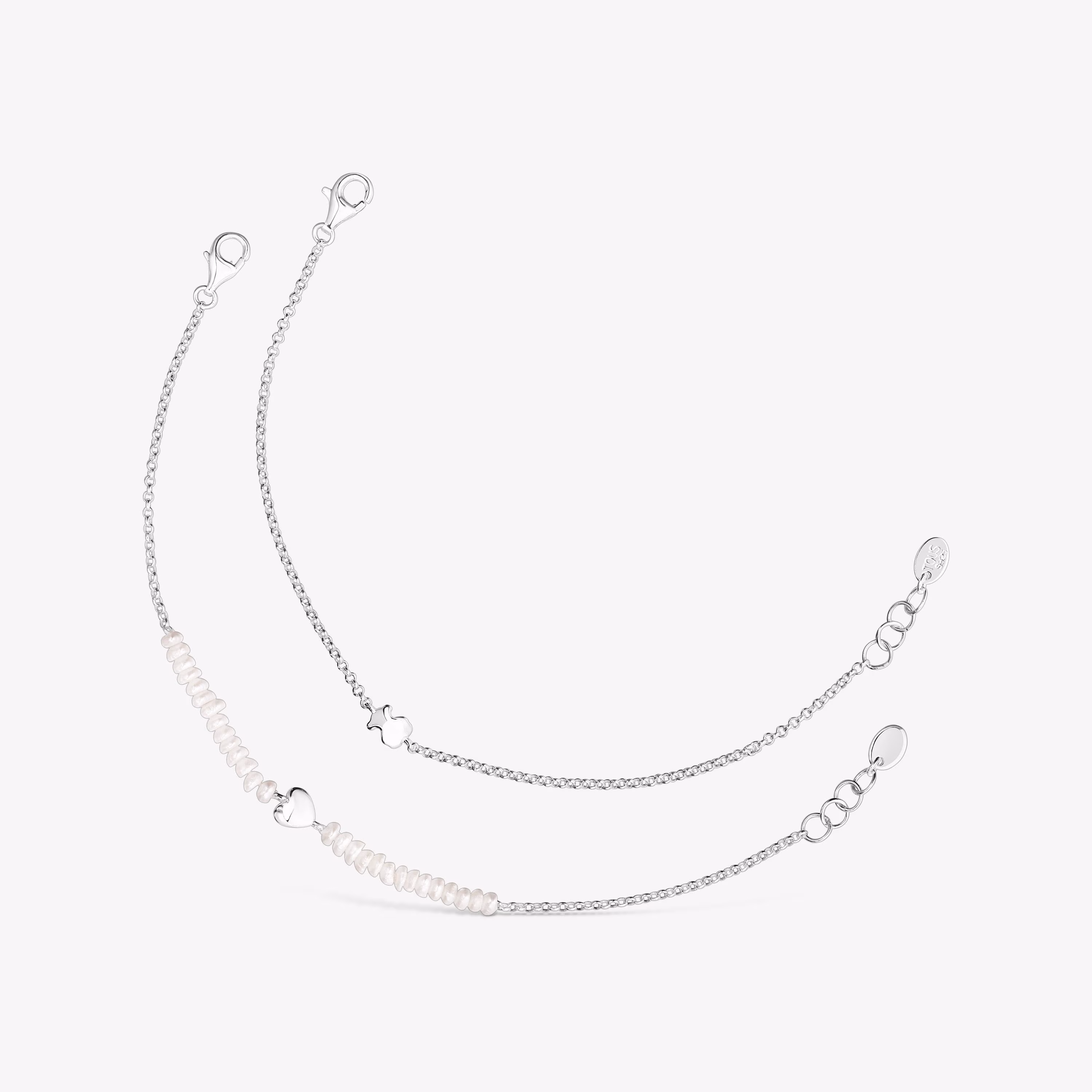 Pack de pulseras de plata y perlas cultivadas, corazón y oso Mini Icons