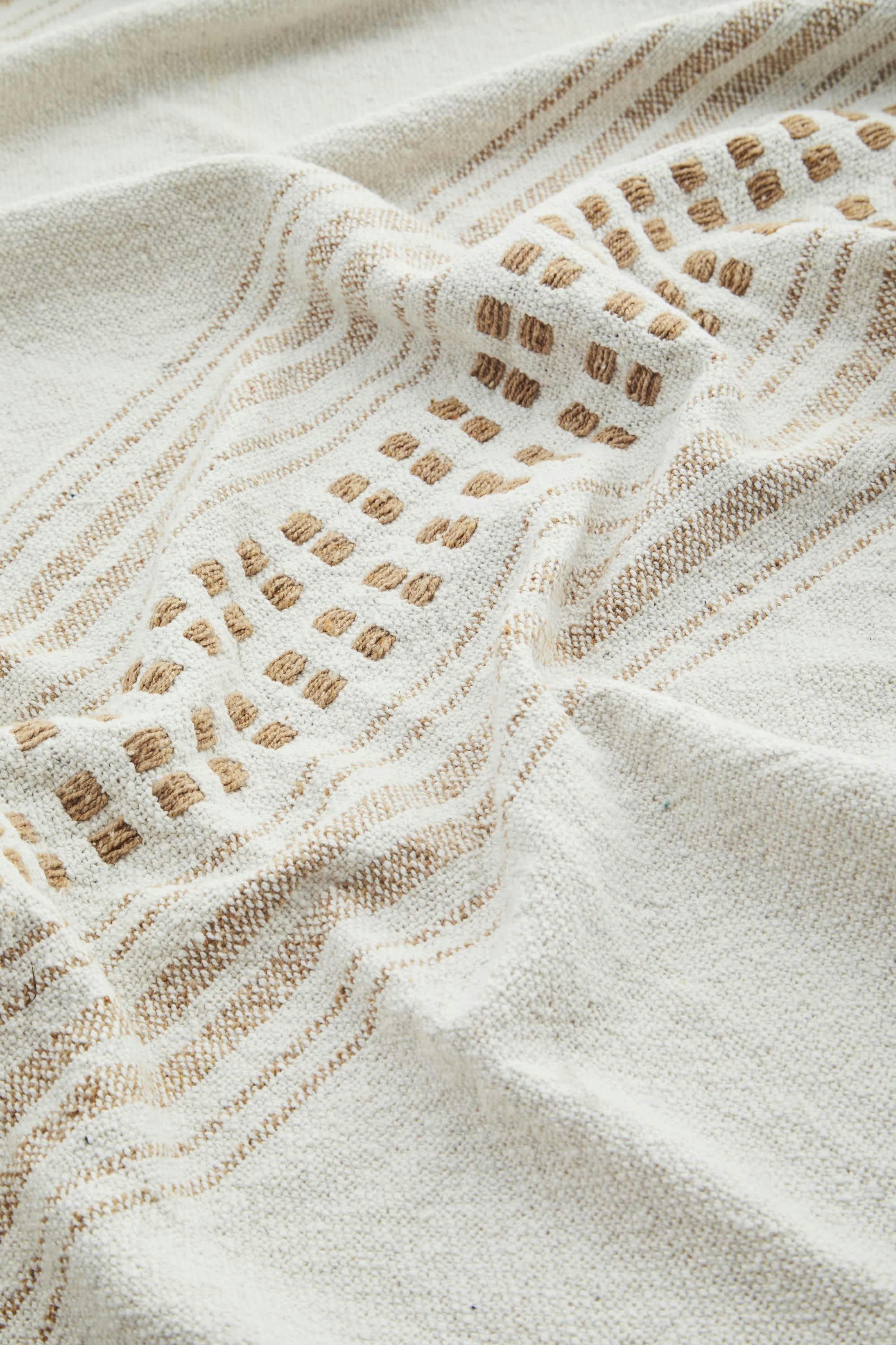 ALCA - Plaid à franges en tissu blanc et orange 125x175