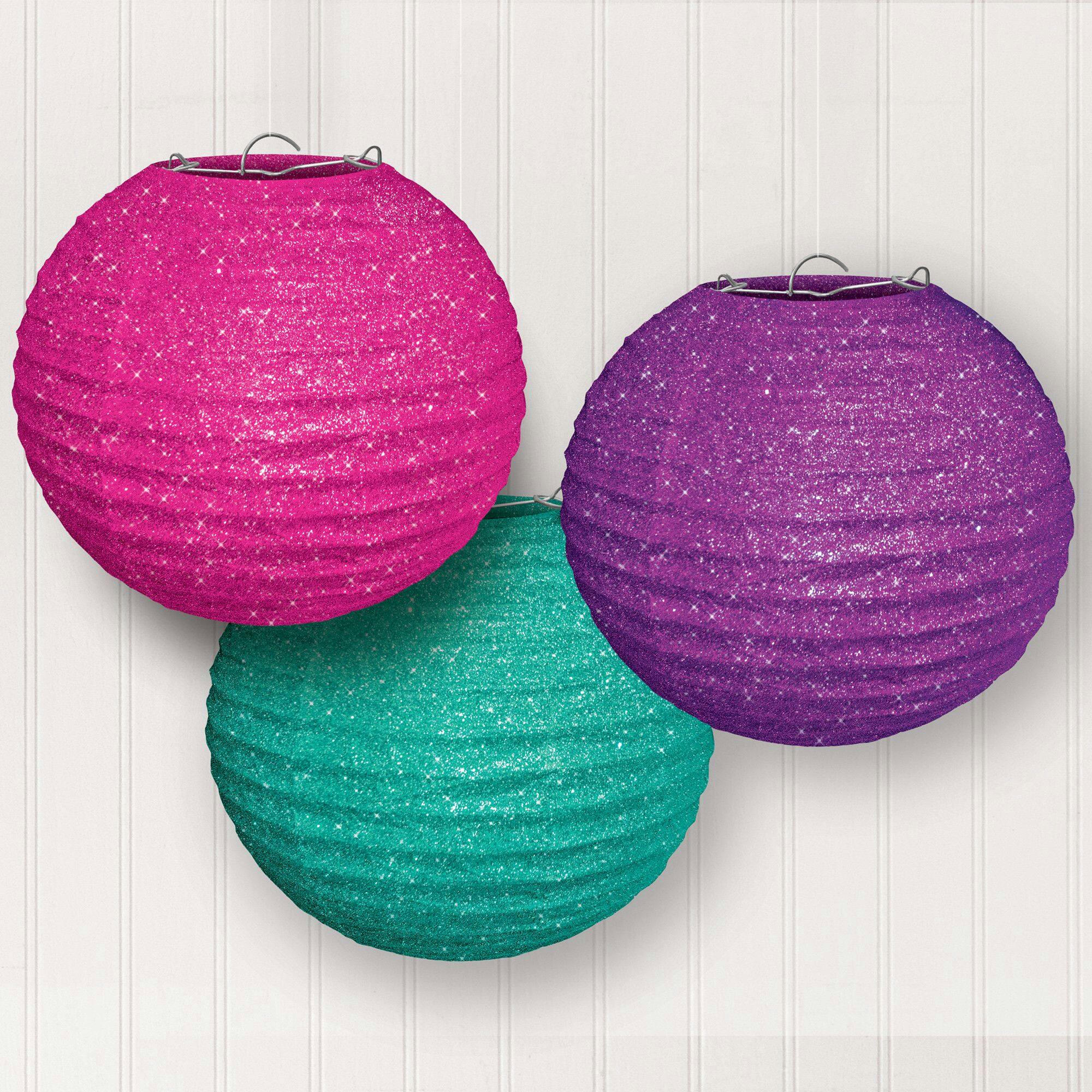 Sparkle Lantern Birthday Party Decorations, Teal/Purple/Pink, 3-pk