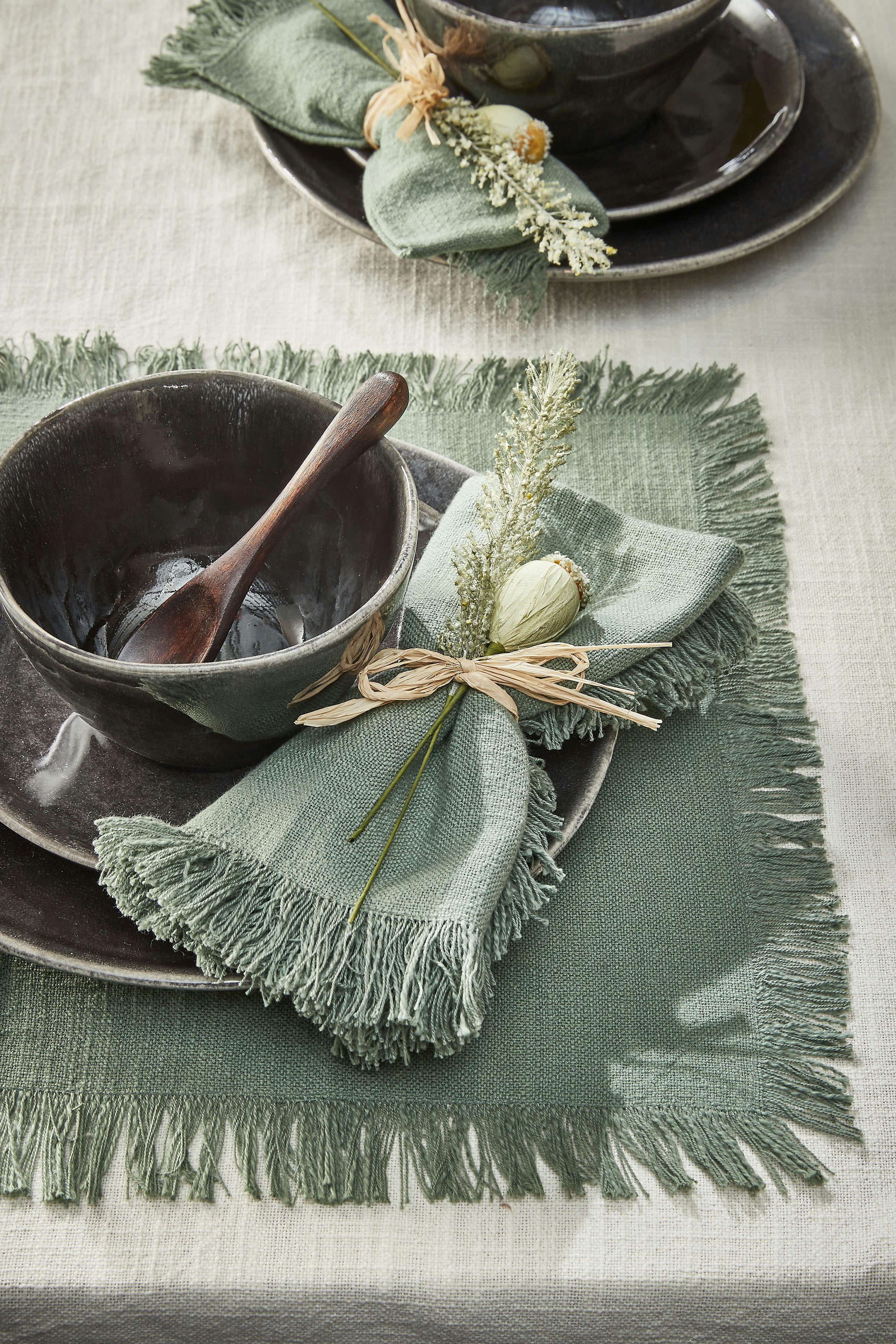 XAVIE - Set de table en coton vert - lot de 4