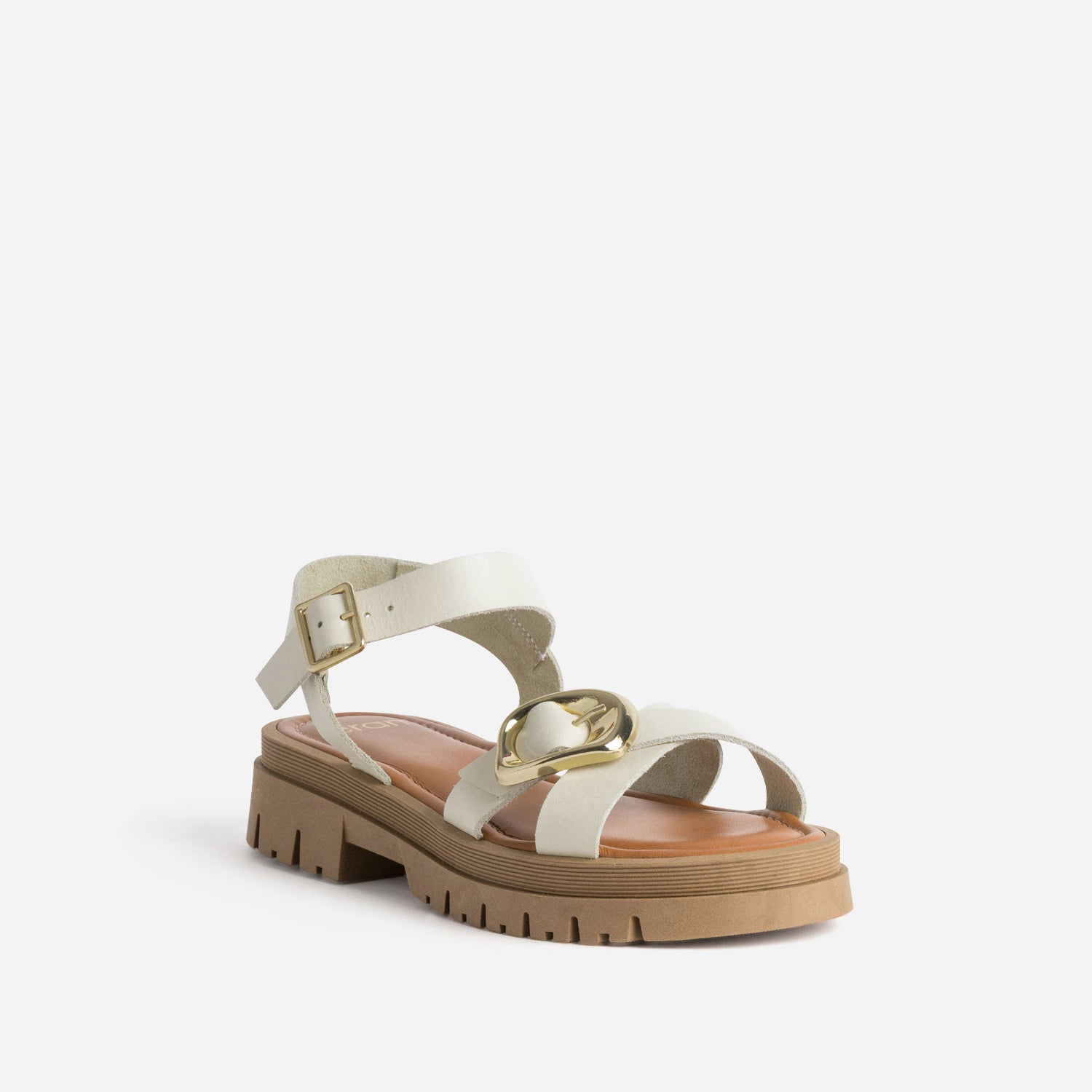 Sandale écrue cuir semelle crantée
