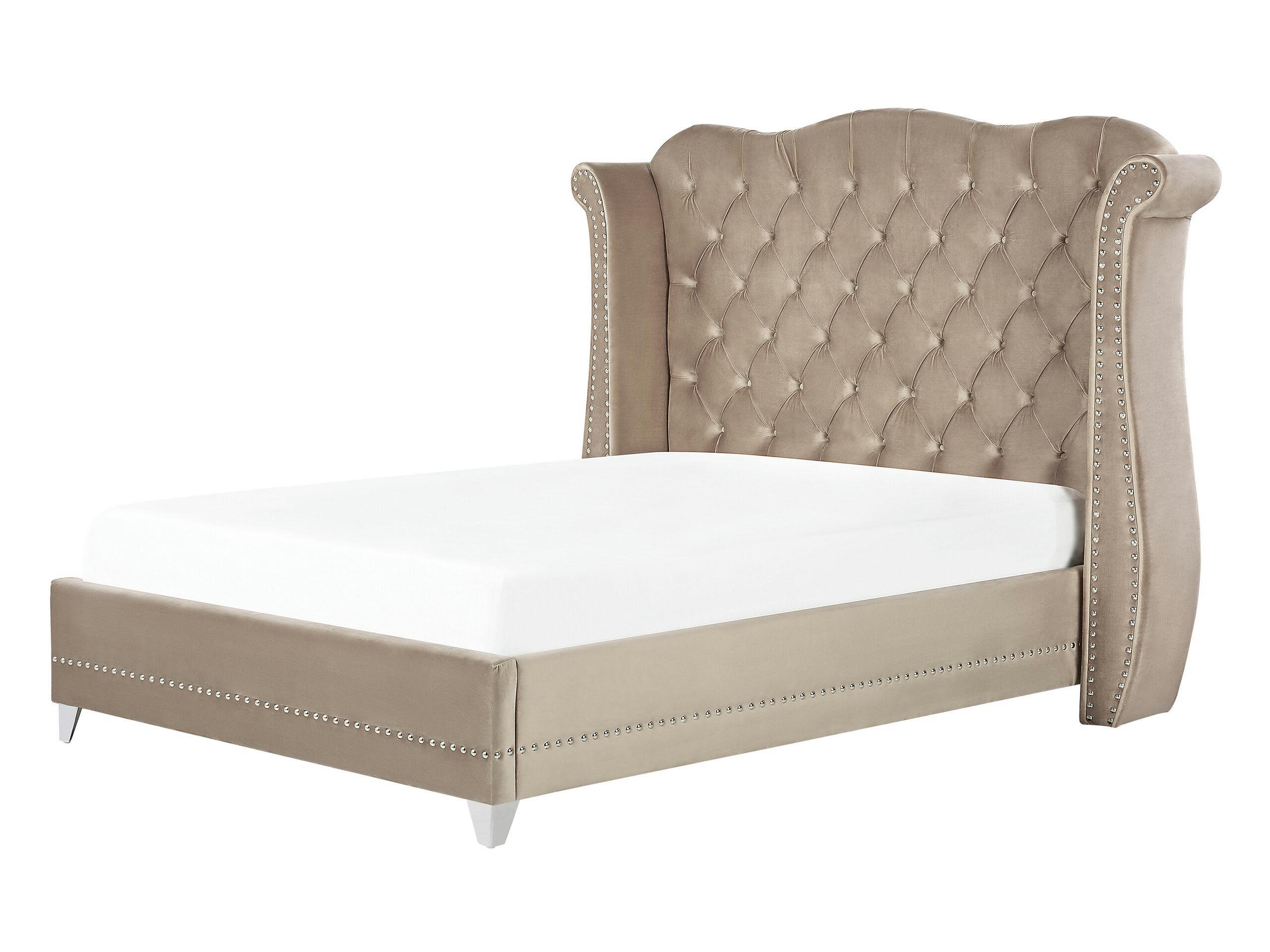 AYETTE - Lit double en tissu beige 140x200