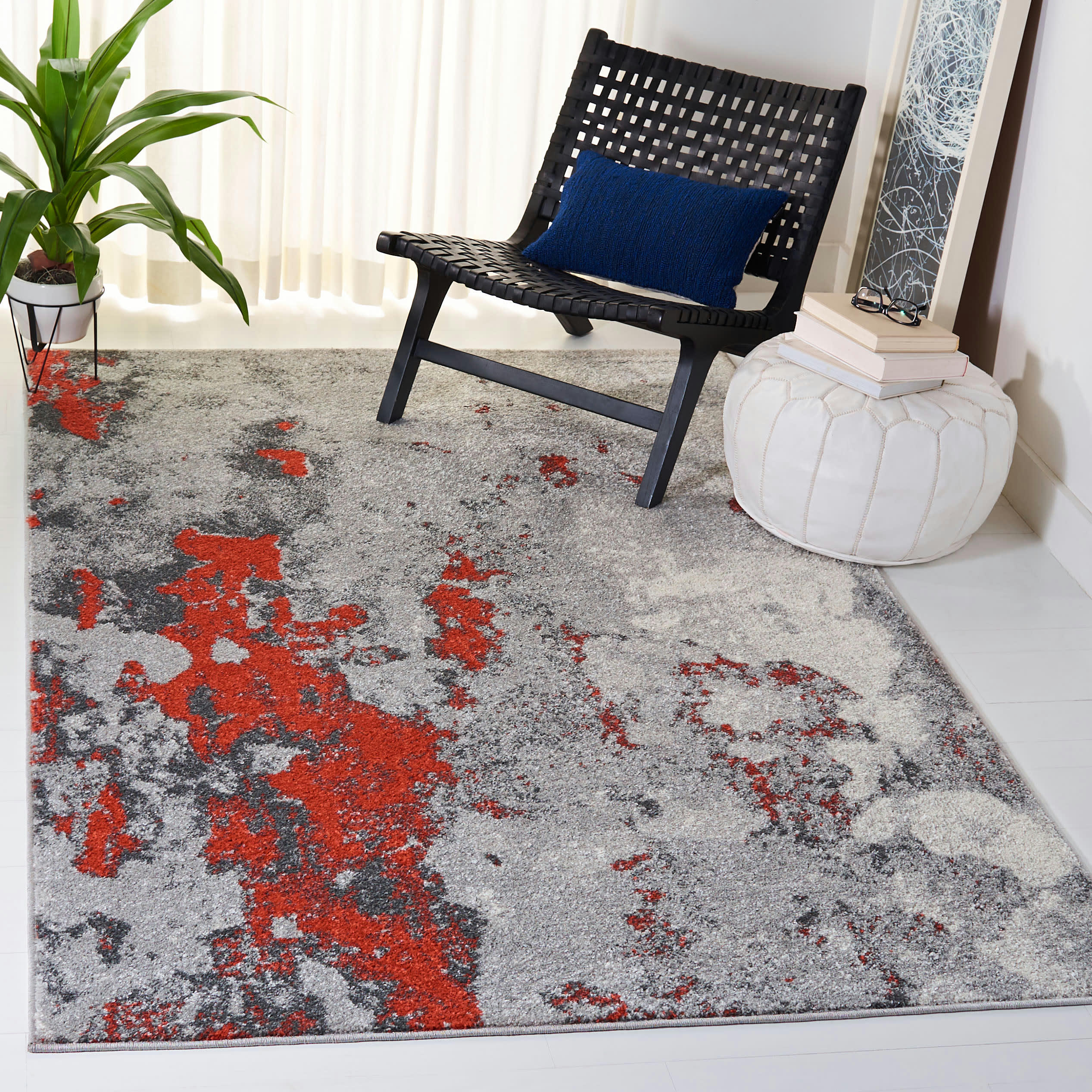 ADIRONDACK - Tapis de salon interieur en orange & gris, 91 x 152 cm