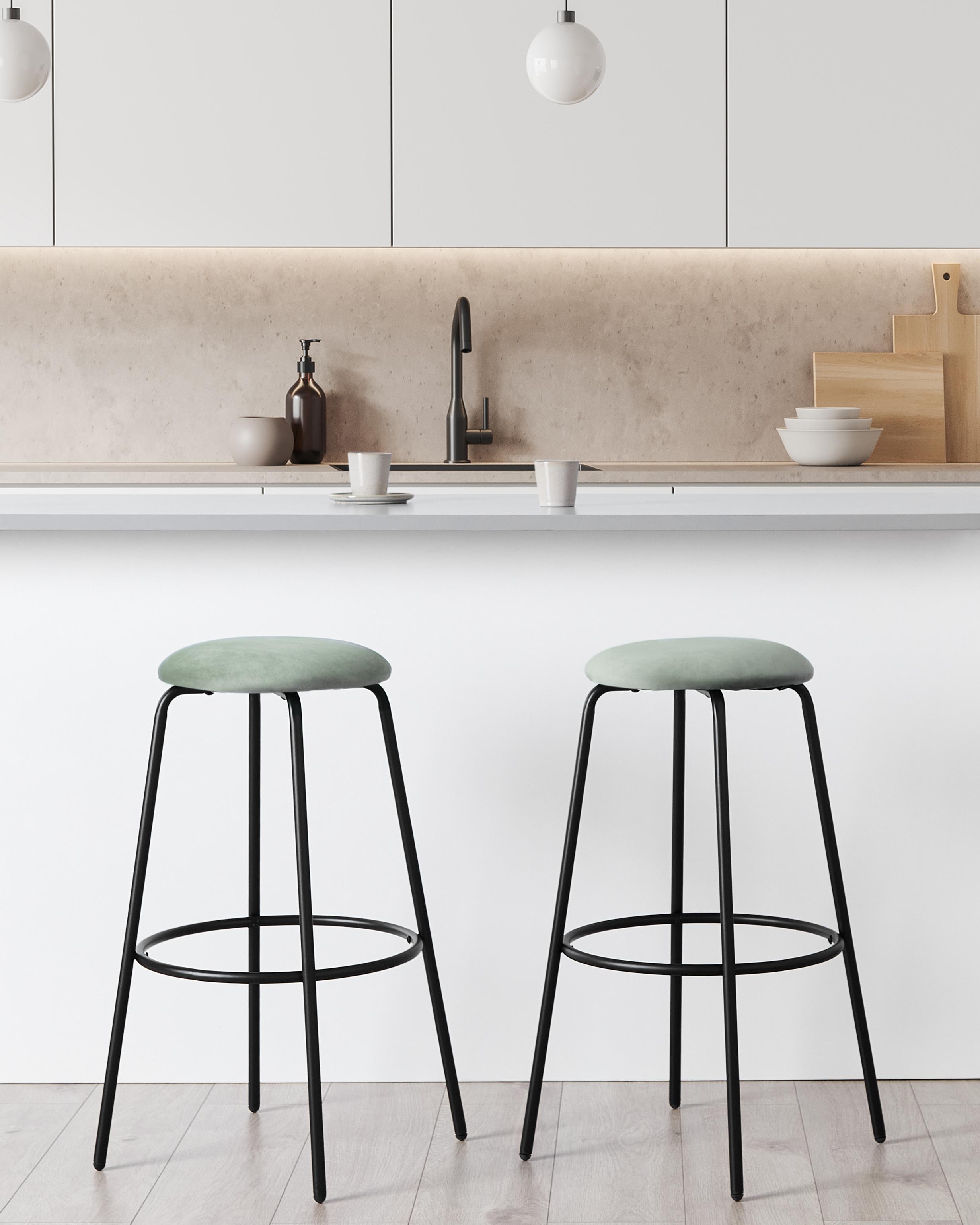 Set of 2 Bar Stools MORTON Velvet Mint Green