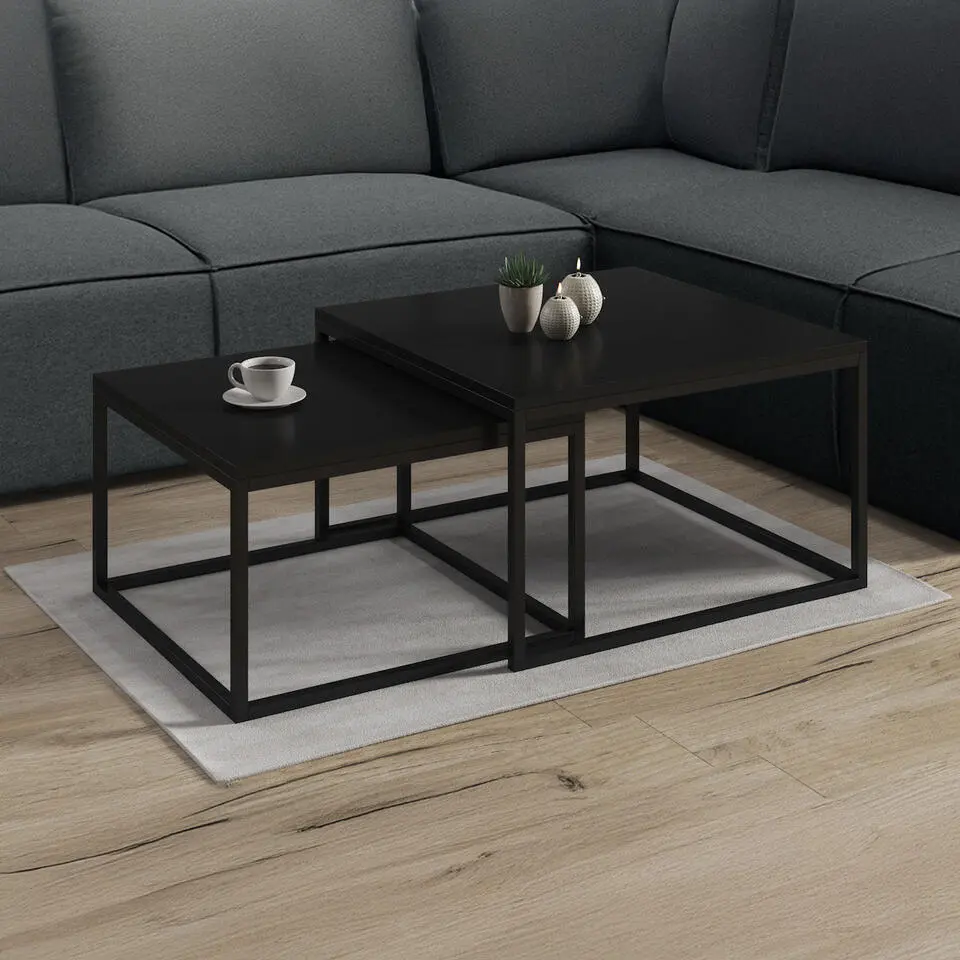 Meubella - Salontafel Styler - Mat Zwart - 70 cm - set van 2