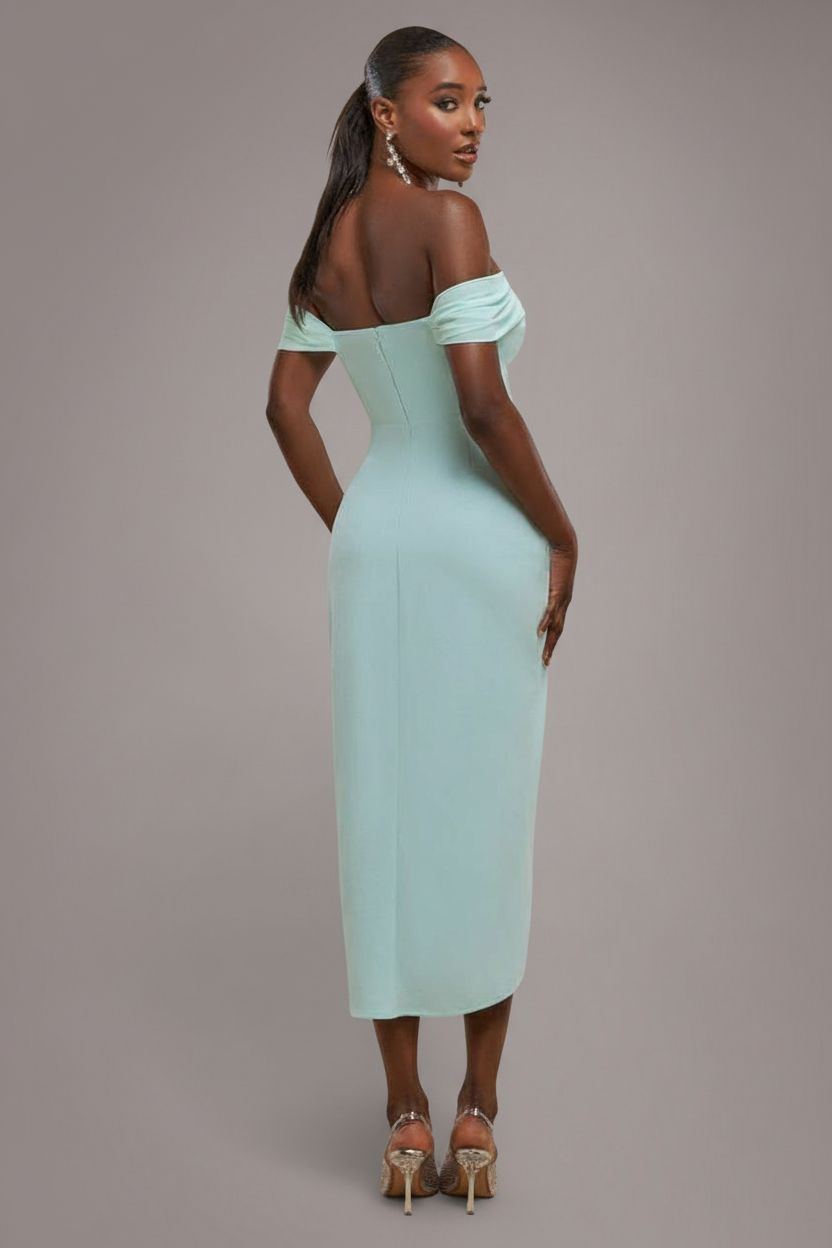 Goddiva Off The Shoulder Chiffon Wing Scuba Crepe Midi Dress
