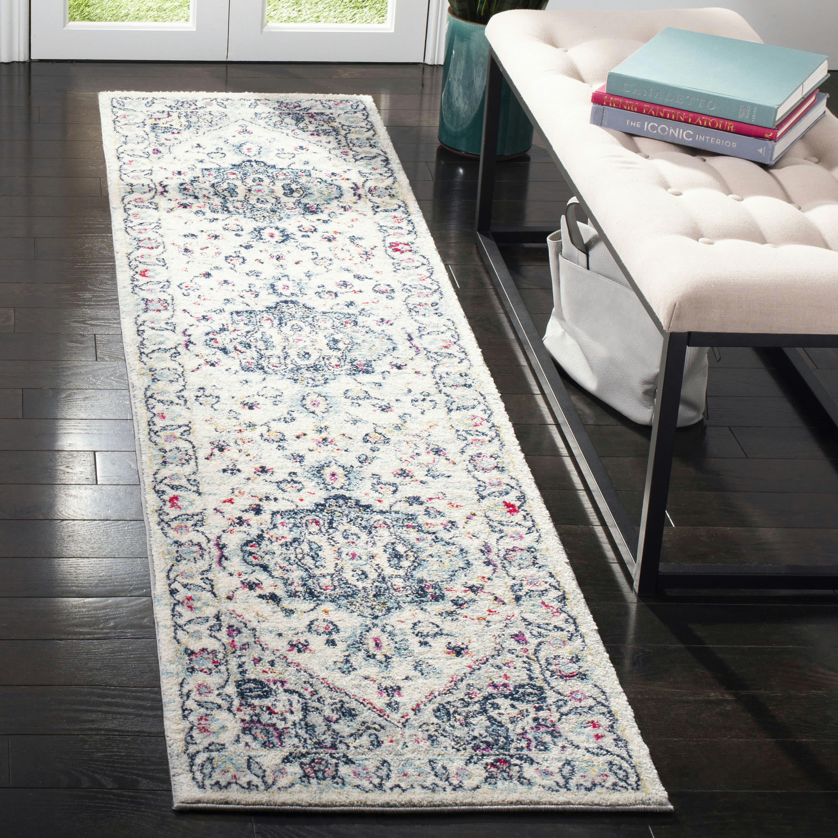 MADISON - Tapis de salon interieur en bleu marine & fuchsia, 61 x 244 cm
