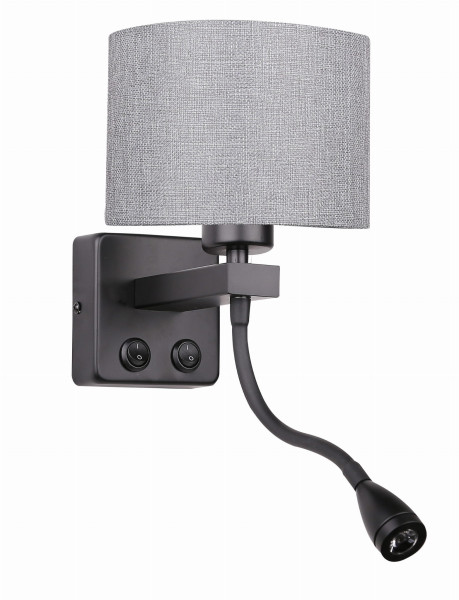 Kinkiet 1X40W polo e27   2w led czarny abaż. okrągły szary