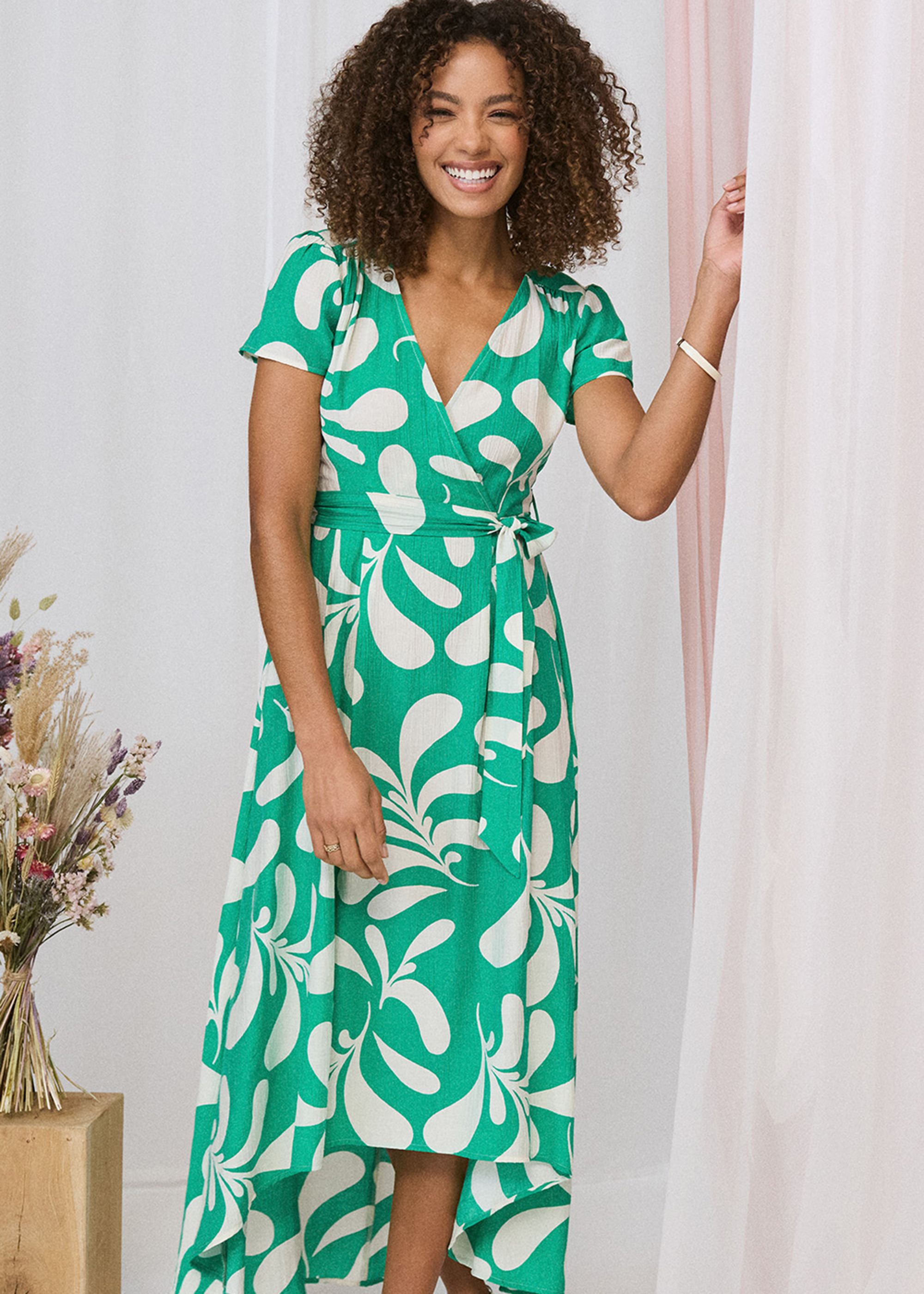 Izabel London Printed Tie Waist Split Hem Midi Dress