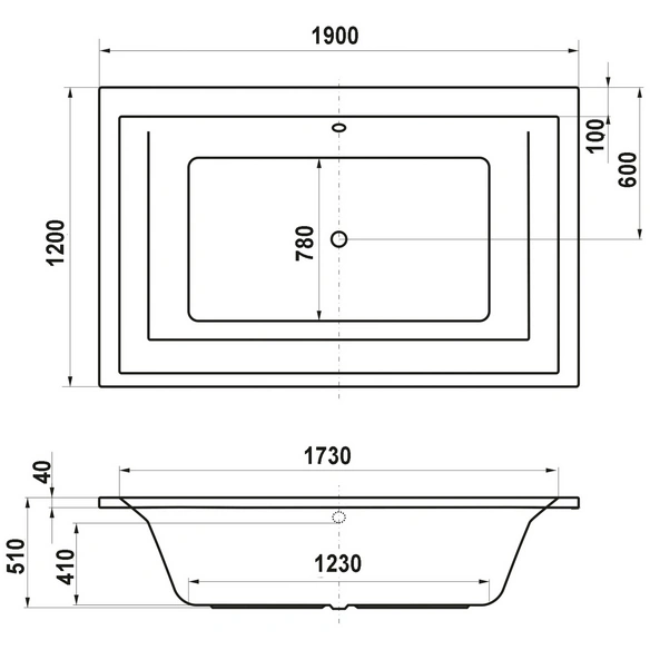 Badewanne »Space«, BxHxL: 120 x 51 x 190 cm, rechteckig