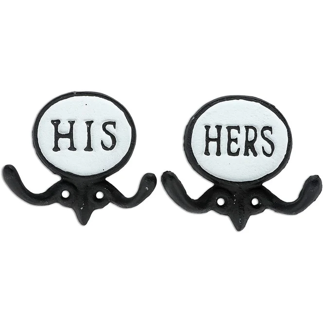 Wall Charmers Set of 2 His and Hers Metal Towel Hooks