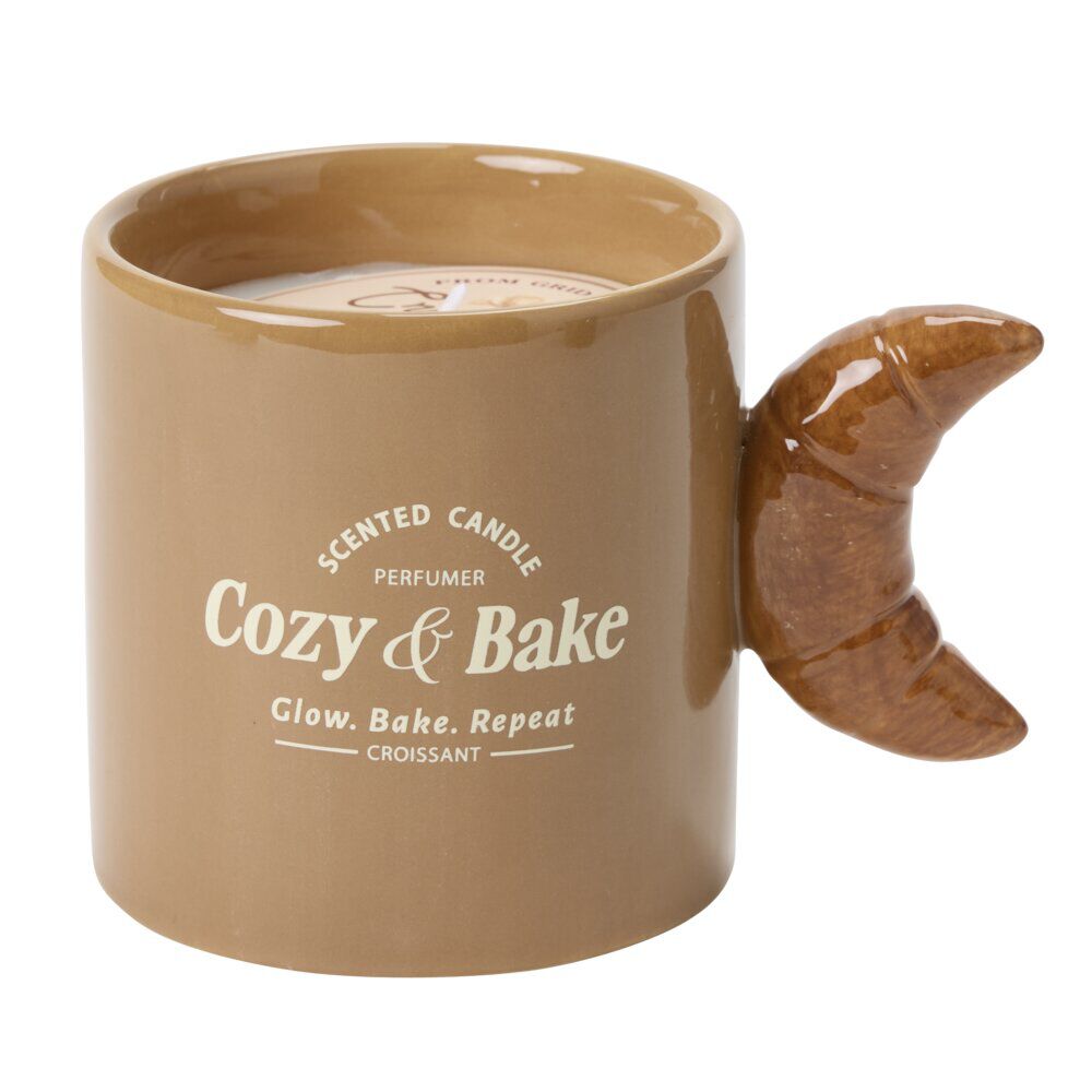Bougie pot forme mug anse viennoiserie Ø9xH5cm (4 modèles)