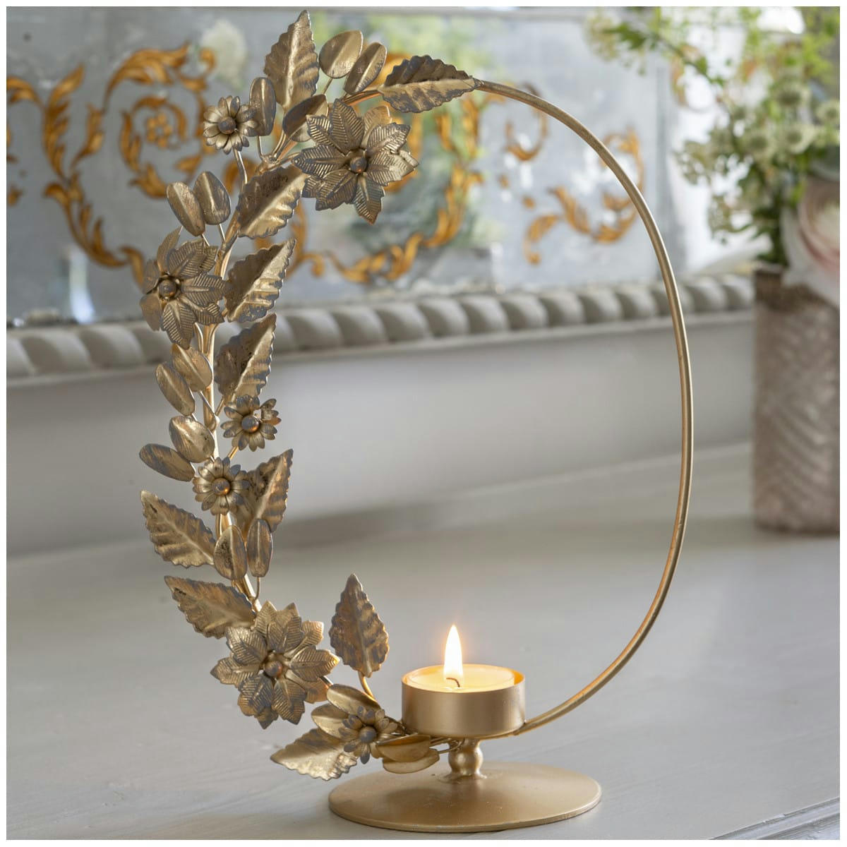 JARDIN D'AILLEURS - photophore métal ovale or