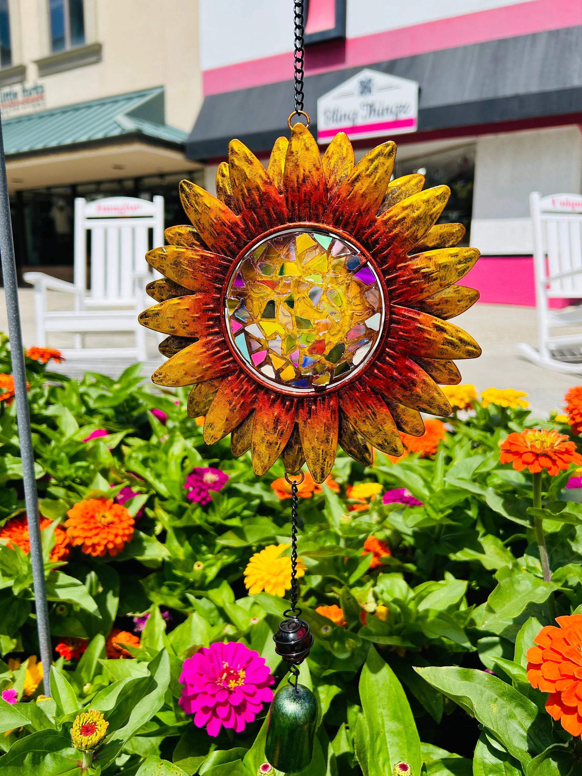 Sunflower..windchime .. blingthingzbylori.. garden art .. yard decoration.. whirligigs wind spinner