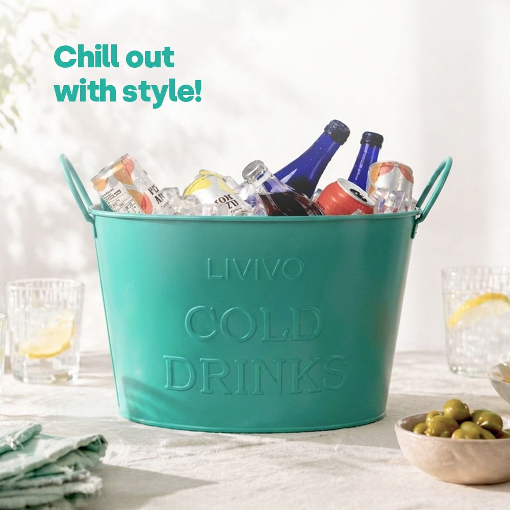 LIVIVO Galvanised Steel Drinks Bucket - Turquoise