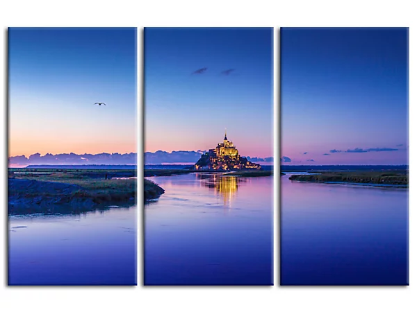 DECLINA, Tableau toile imprimée Paysage, Tableau triptyque paysage Le Mont St Michel , 90x60 cm