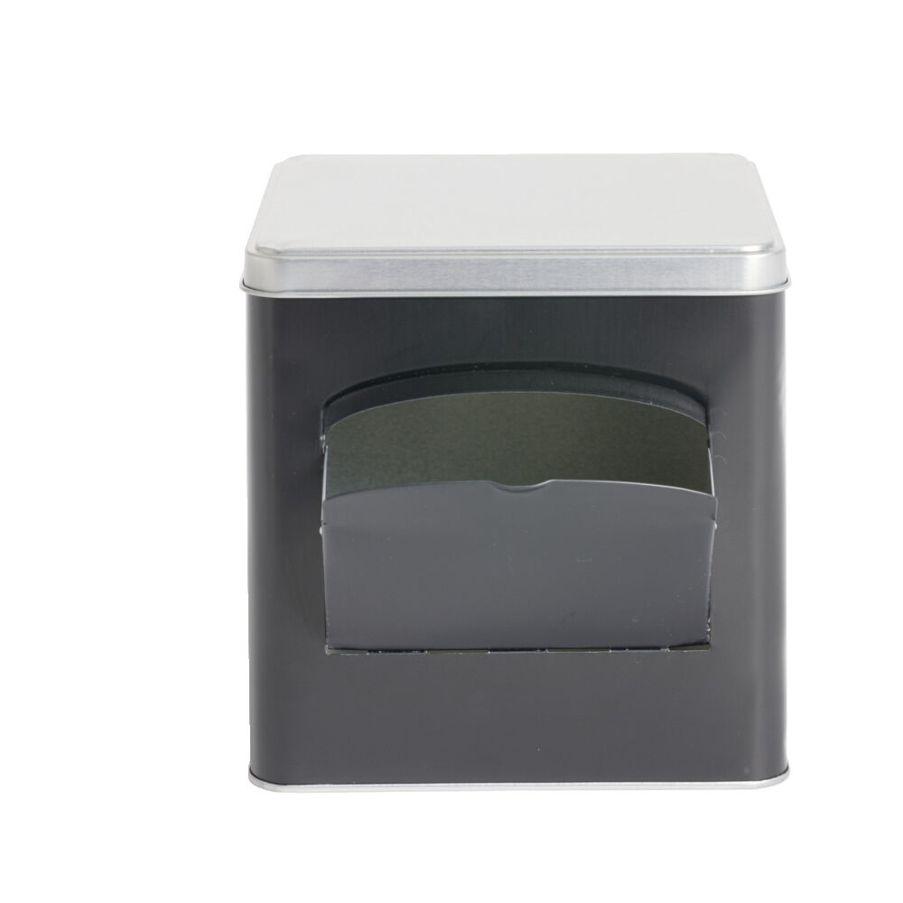 BoÎte conservation avec ouverture métal noir et gris 14,5x14,5x14,5cm