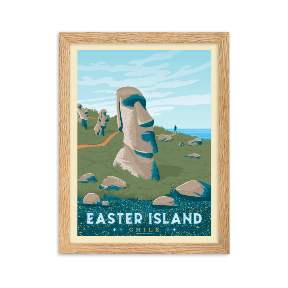 - Affiche Ile de Pâques Chili avec Cadre (Bois) 21x29,7 cm