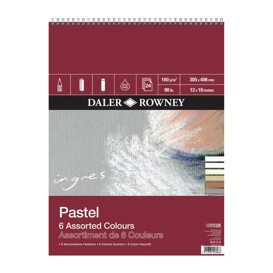 Daler-Rowney Assorted Ingres Pastel Paper 16 x 12 Inches 24 Sheets