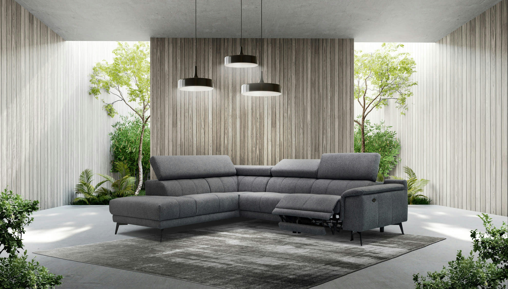 FIERO - Canapé d'angle gauche 5 places relax électrique tissu gris foncé