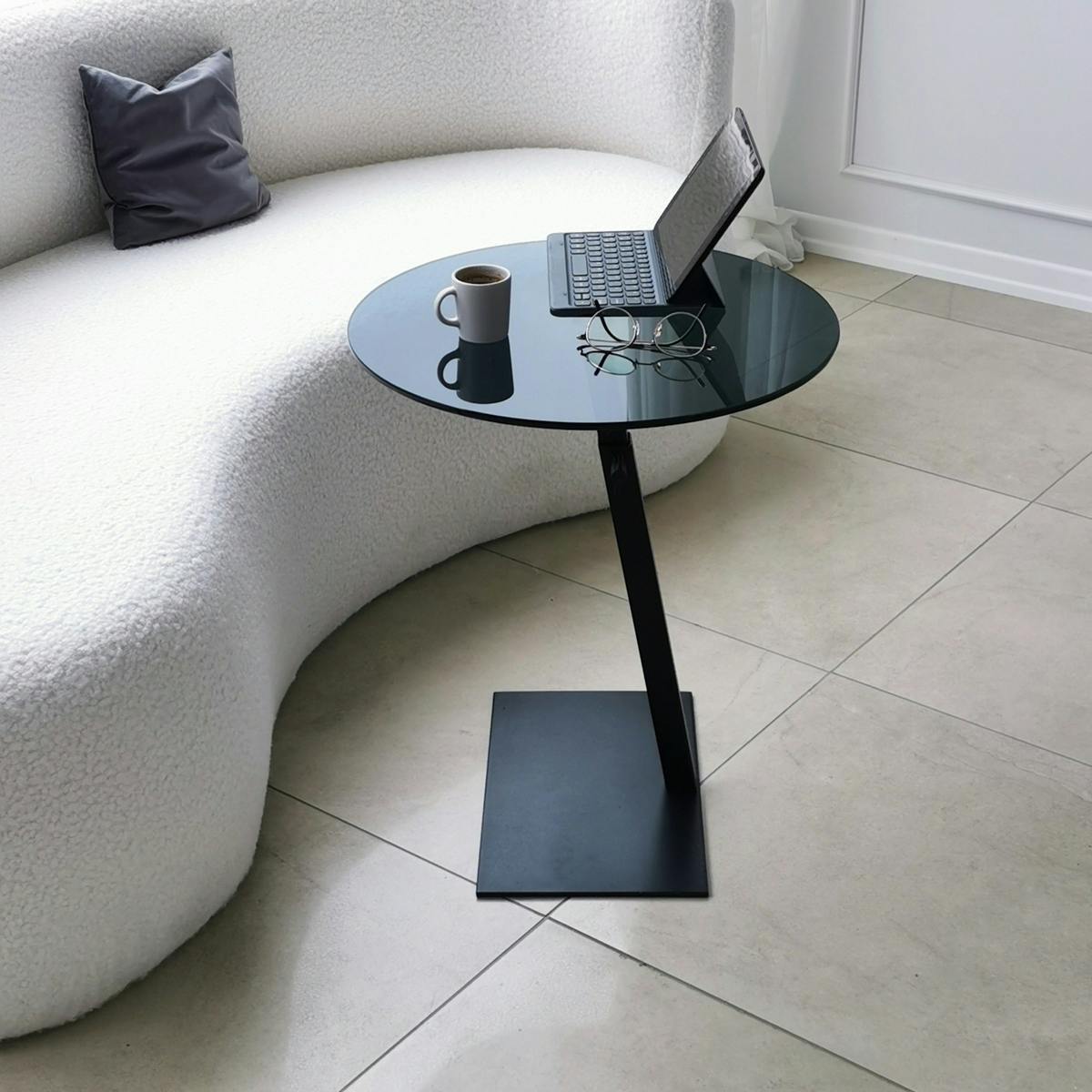 Table d'appoint ordinateur en verre teinté, réglable TULUM