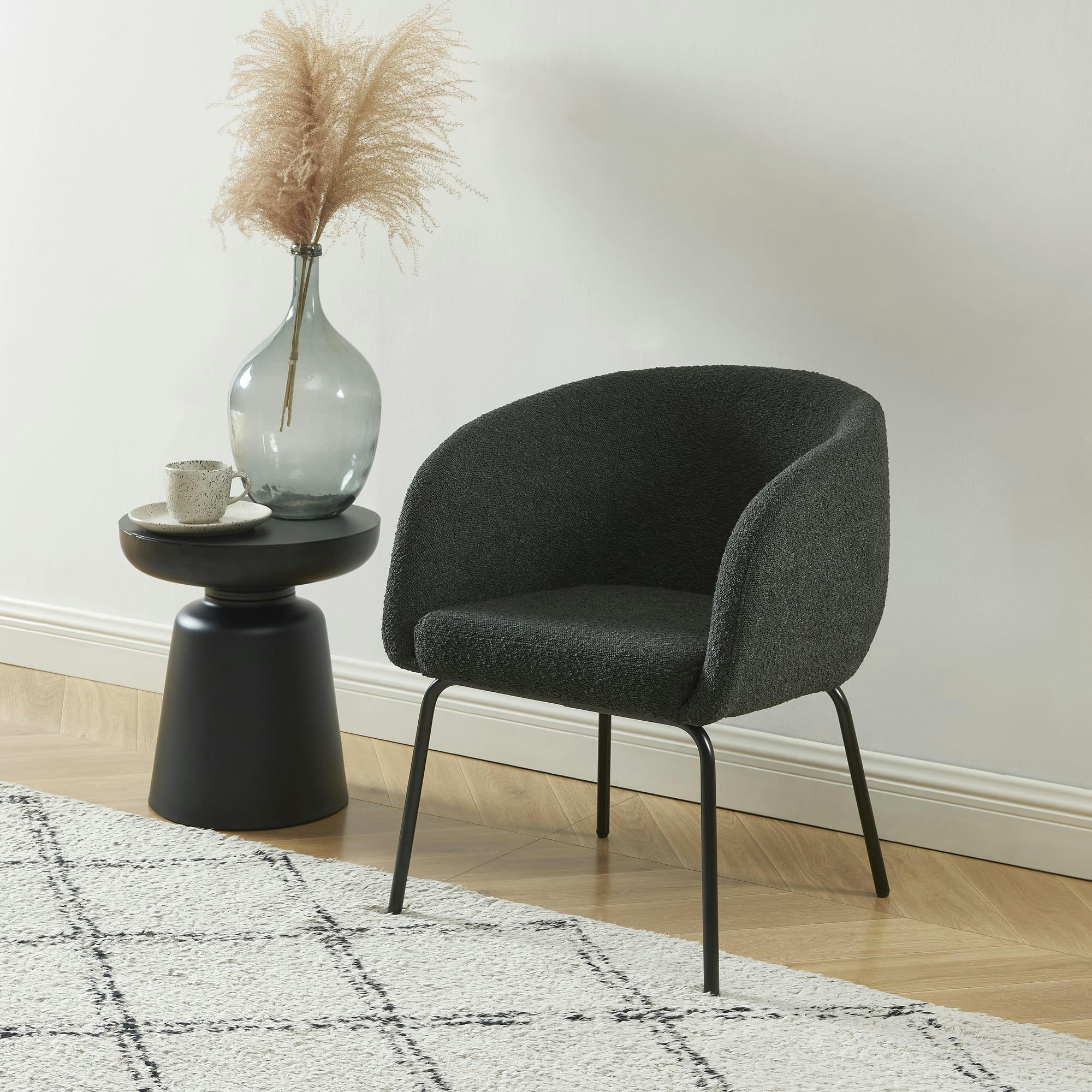 BELEM - Fauteuil  en tissu bouclette anthracite