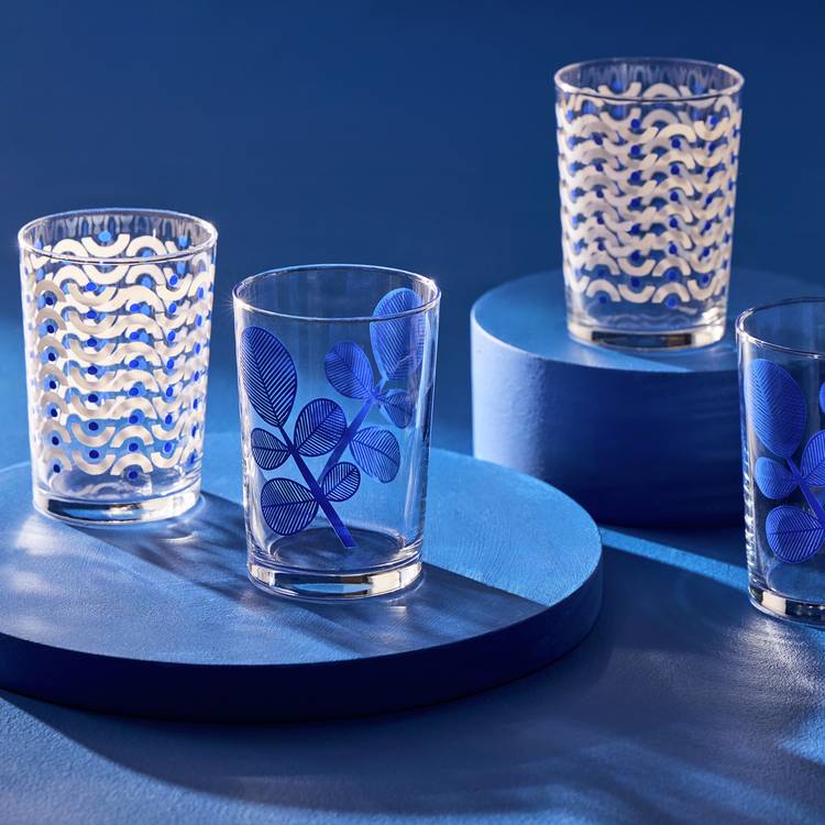 Habitat Blue Leaf & Wiggle Set of 6 Hi ball Glasses