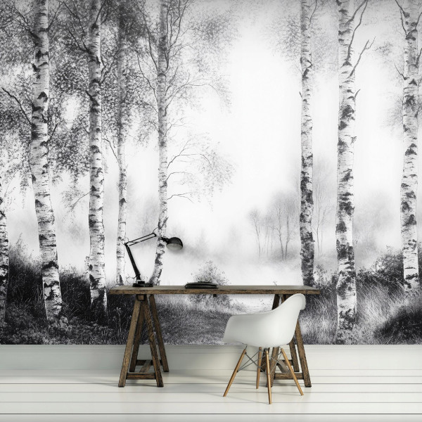 Fototapeta Las Drzewa Czarno Biały Sypialnia Salon Tapeta Flizelina 250X175