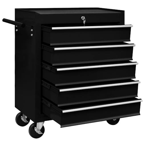 NNEVL Workshop Tool Trolley with 5 Drawers Black