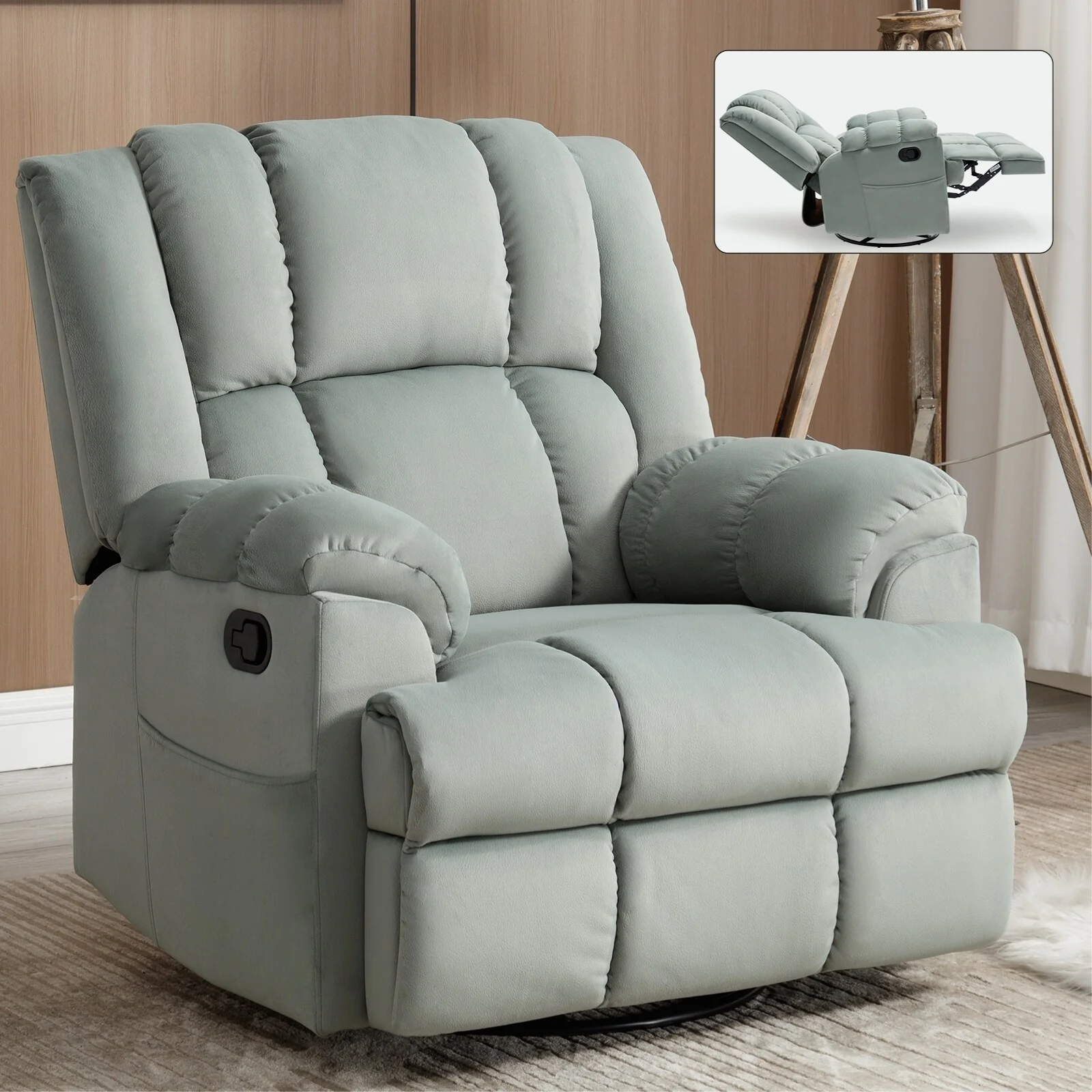 Extra-Large Manual Recliner Chair with 360° Swivel Base and Rocking Motion, Tool-Free Assembly
