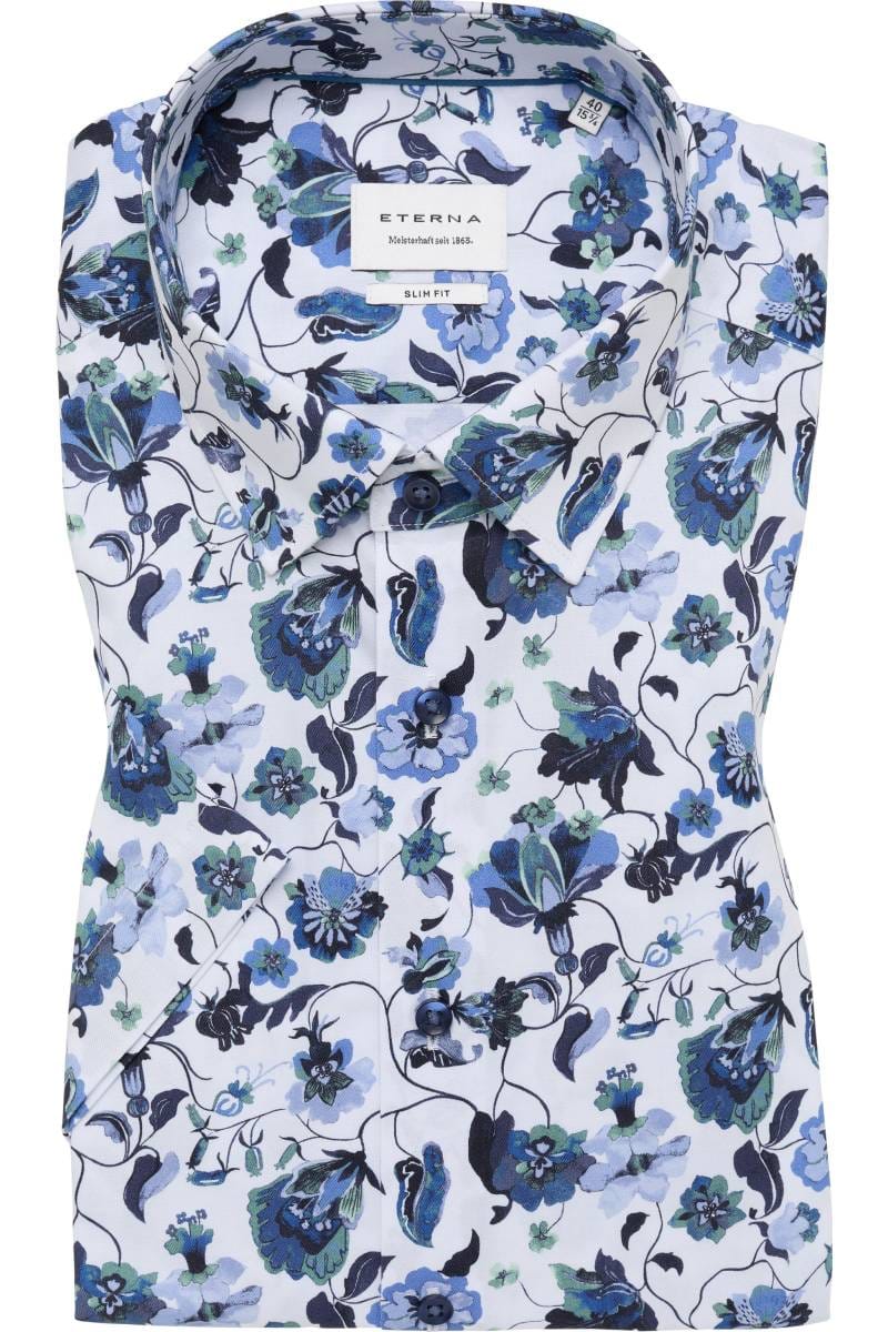 ETERNA Slim Fit Hemd blau, Bedruckt