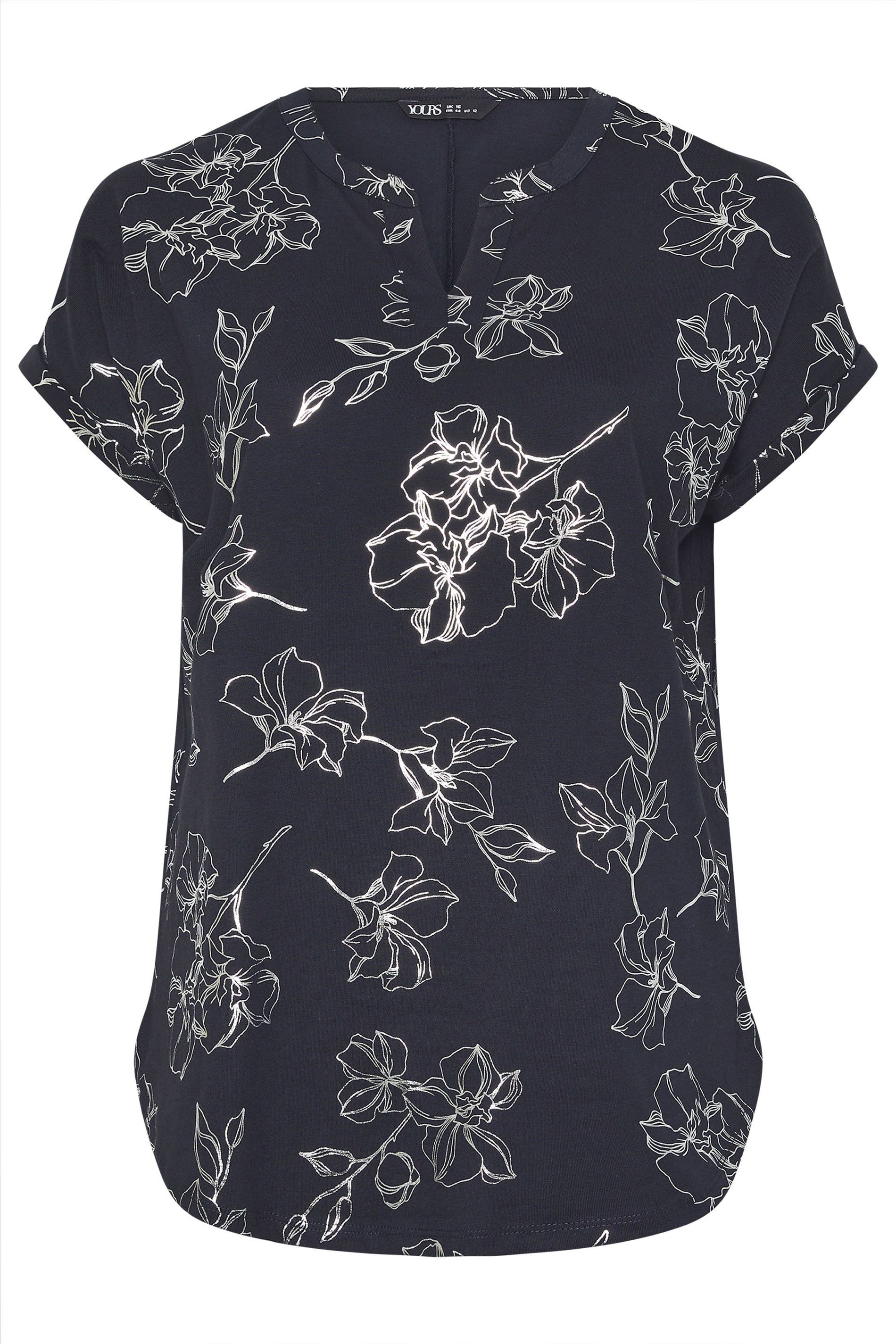 Yours Floral Foil Notch Neck Top