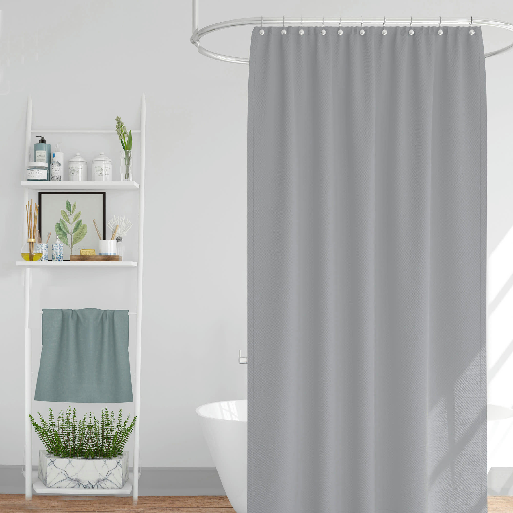 - Rideau de douche classique tissu jacquard uni gris clair