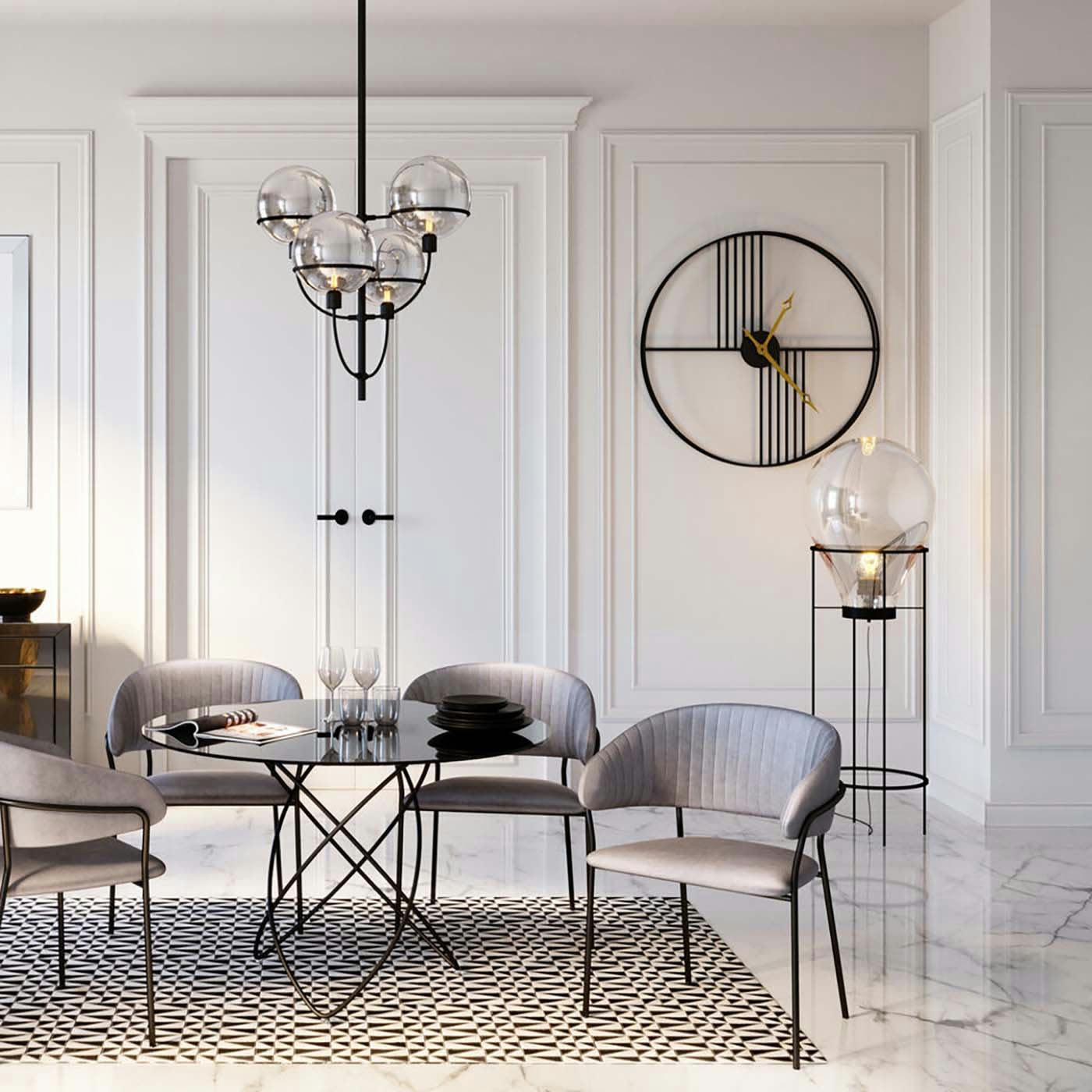 BELLE - Chaise avec accoudoirs en velours gris et acier noir