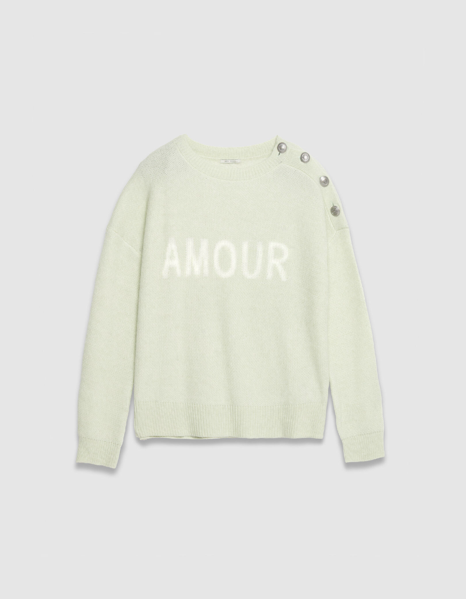 Pull alpaga mélangé vert à message Femme