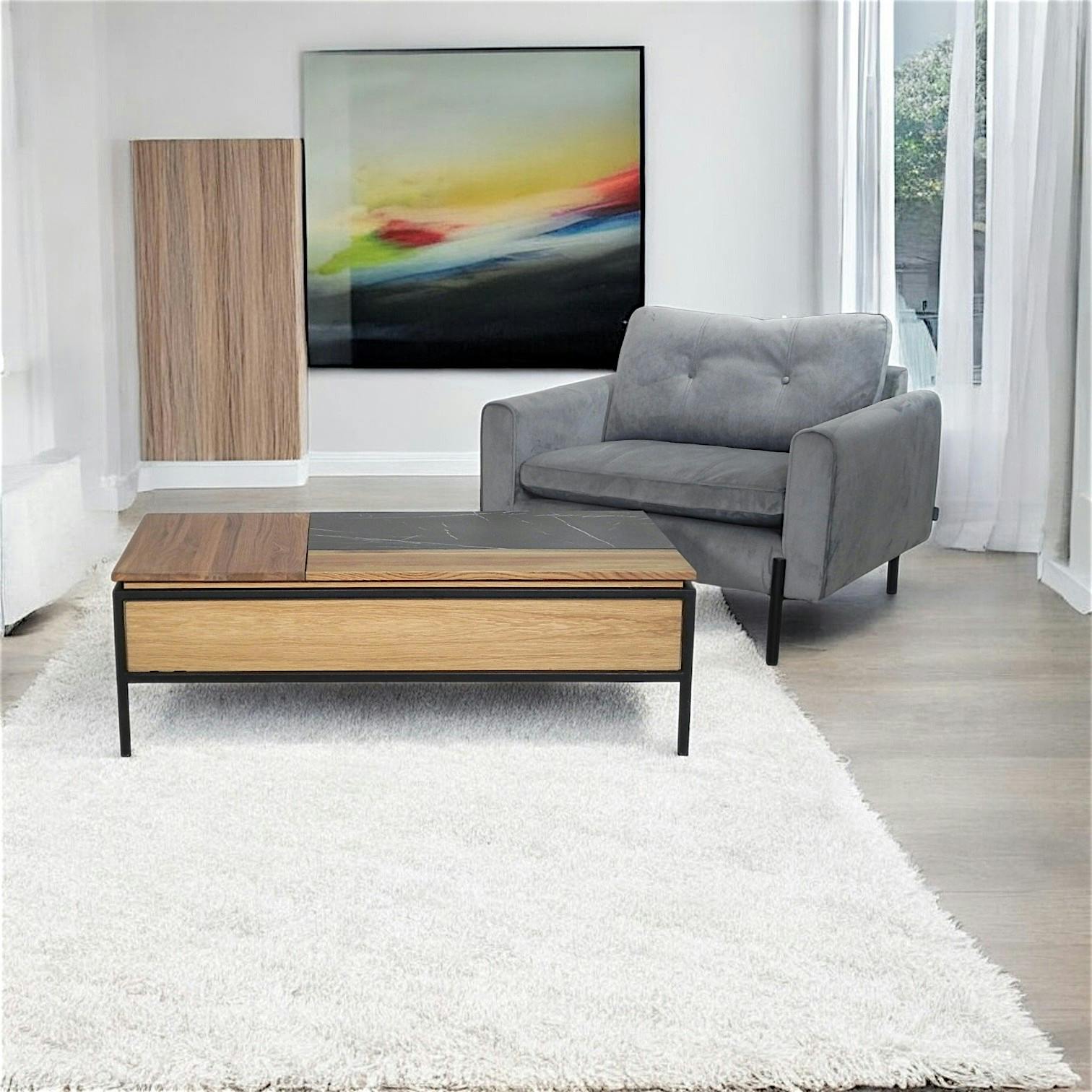 Table basse relevable style design en bois de chêne finition miel ESSEN