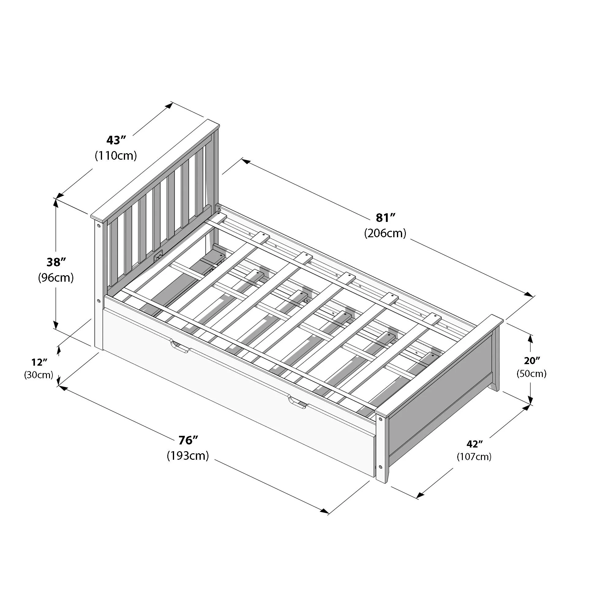 Max and Lily Twin Size Bed with Trundle
