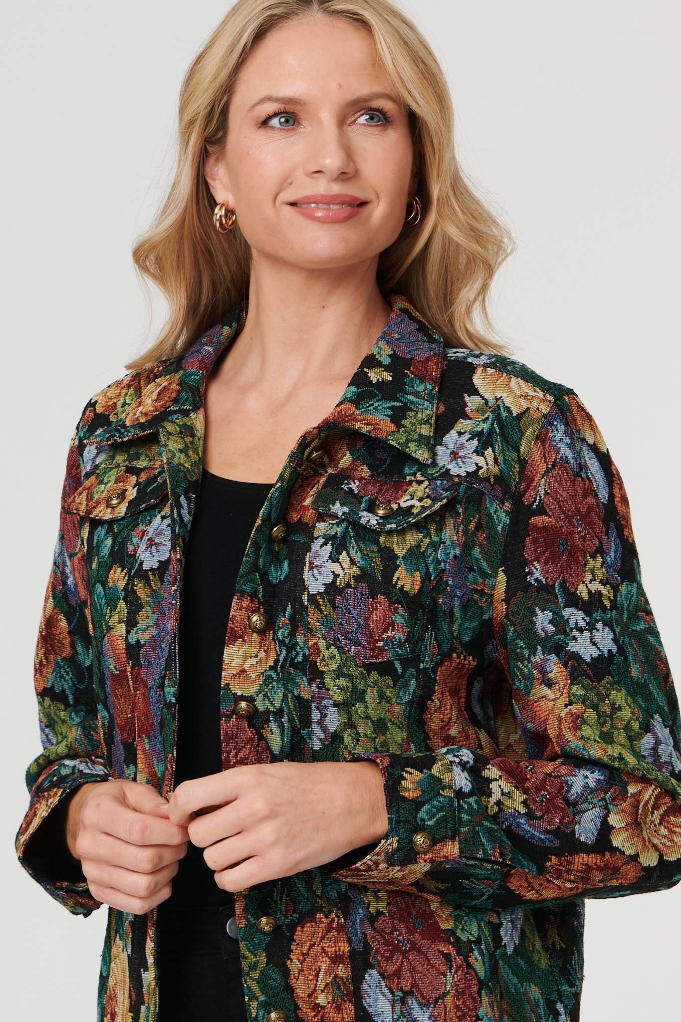 Izabel London Floral Textured Long Sleeve Jacket