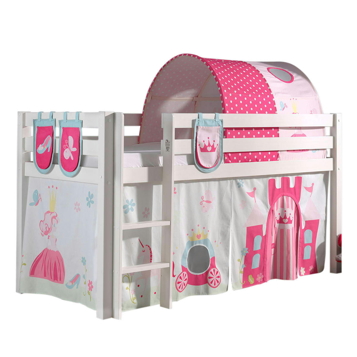 PINO - Lit mi-hauteur 90x200 sommier inclus housse princesse blanc