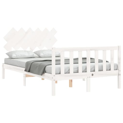 NNEVL Bed Frame with Headboard White 137x187 cm Double Solid Wood
