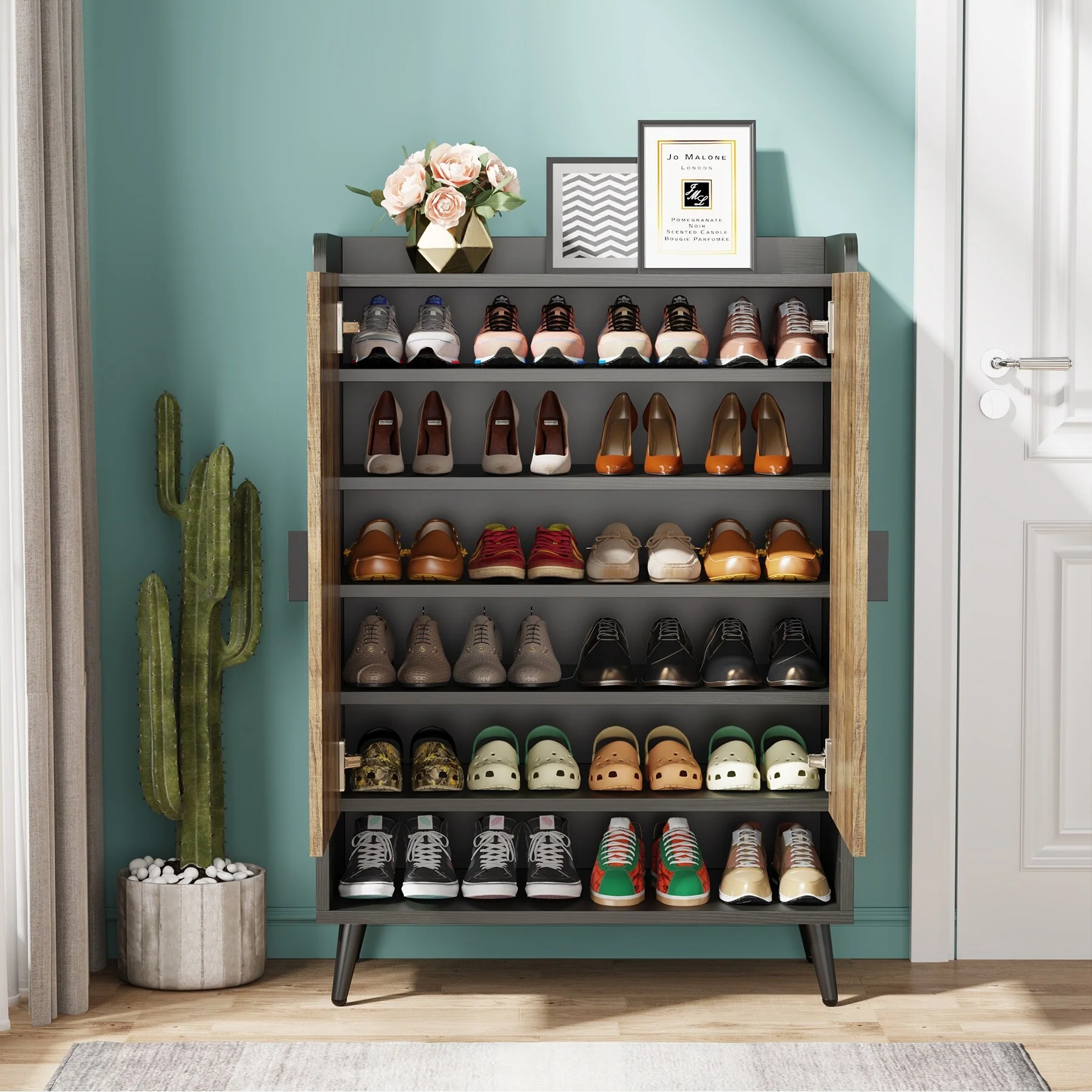 7-tier Shoe Storage Cabinet with Doors, Shoe Organizer Rack for Entryway, Bedroom, Living Room