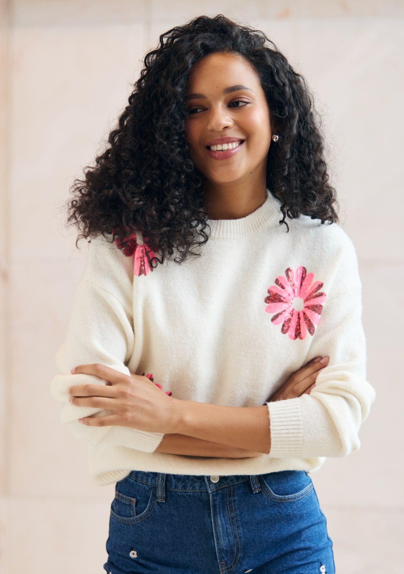 Zachte trui met bloemen