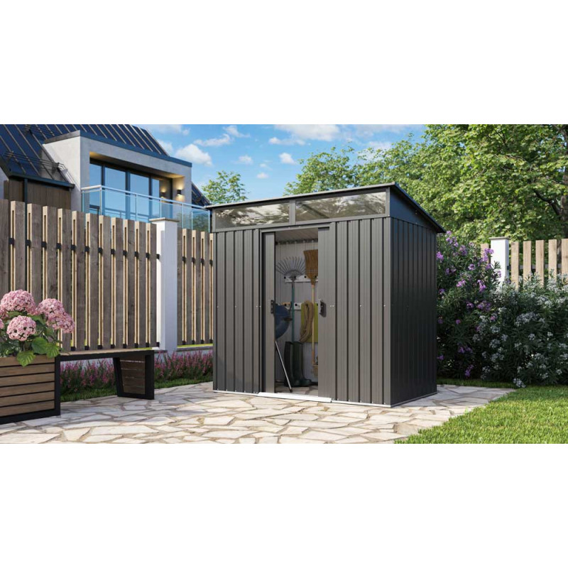 Abri de jardin en métal Lüttich double porte gris anthracite 1,95 x 1,21 x 1,8 m PERGART